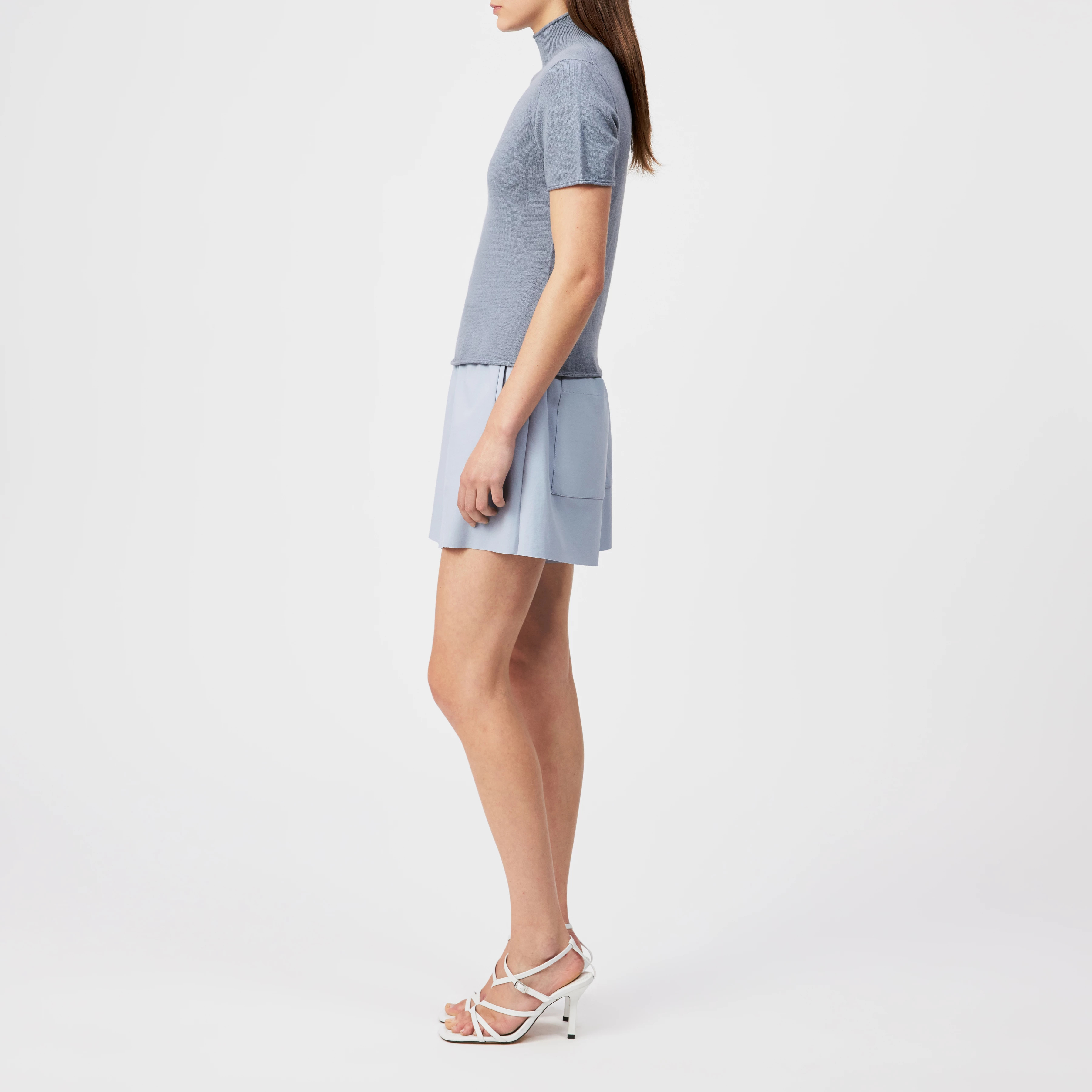 FINIA_2 - Knitted cotton-cashmere blend T-shirt - women - blue - Seitenansicht