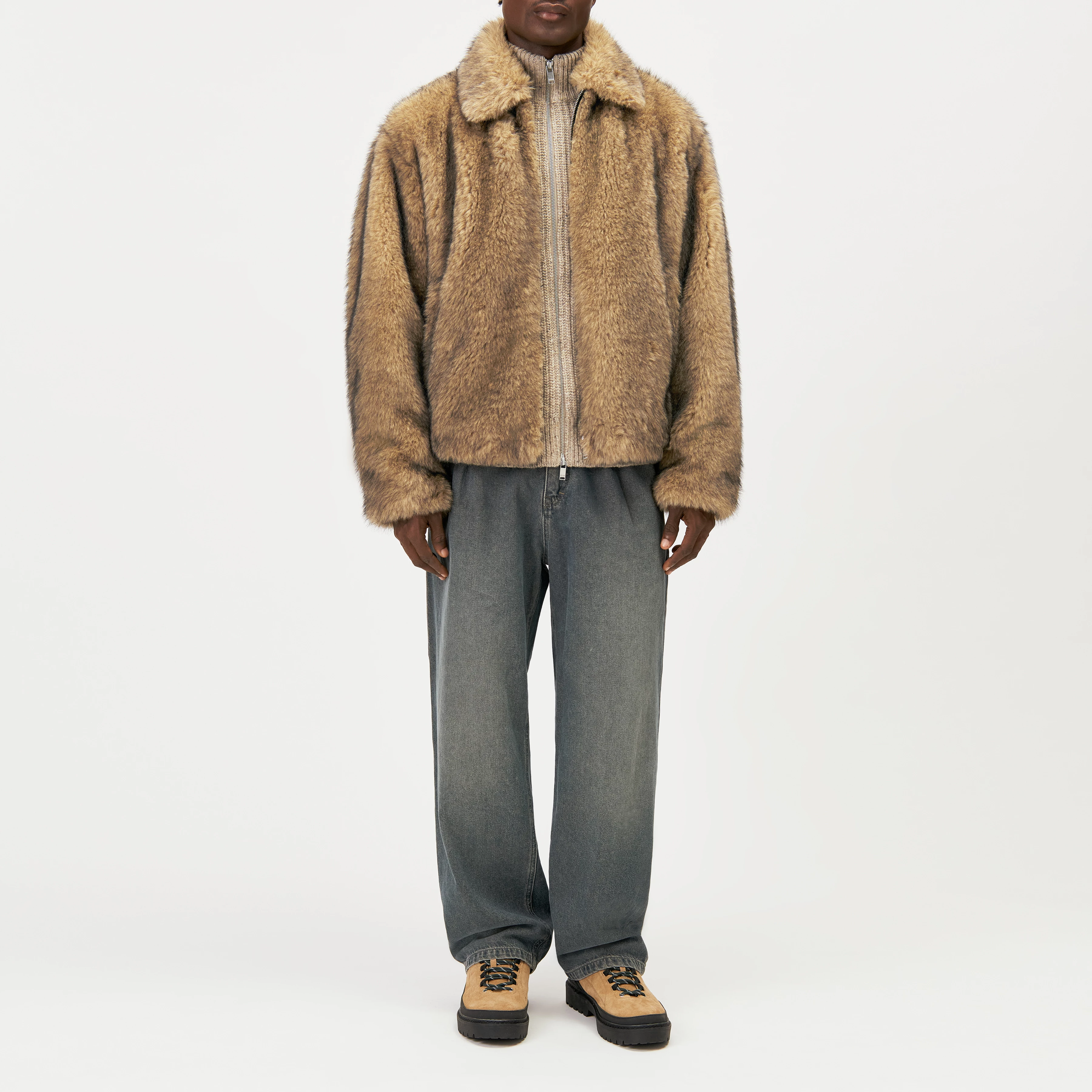 RIKKO_F - Relaxed fit faux fur jacket - men - brown - Ganzkörper-Frontansicht