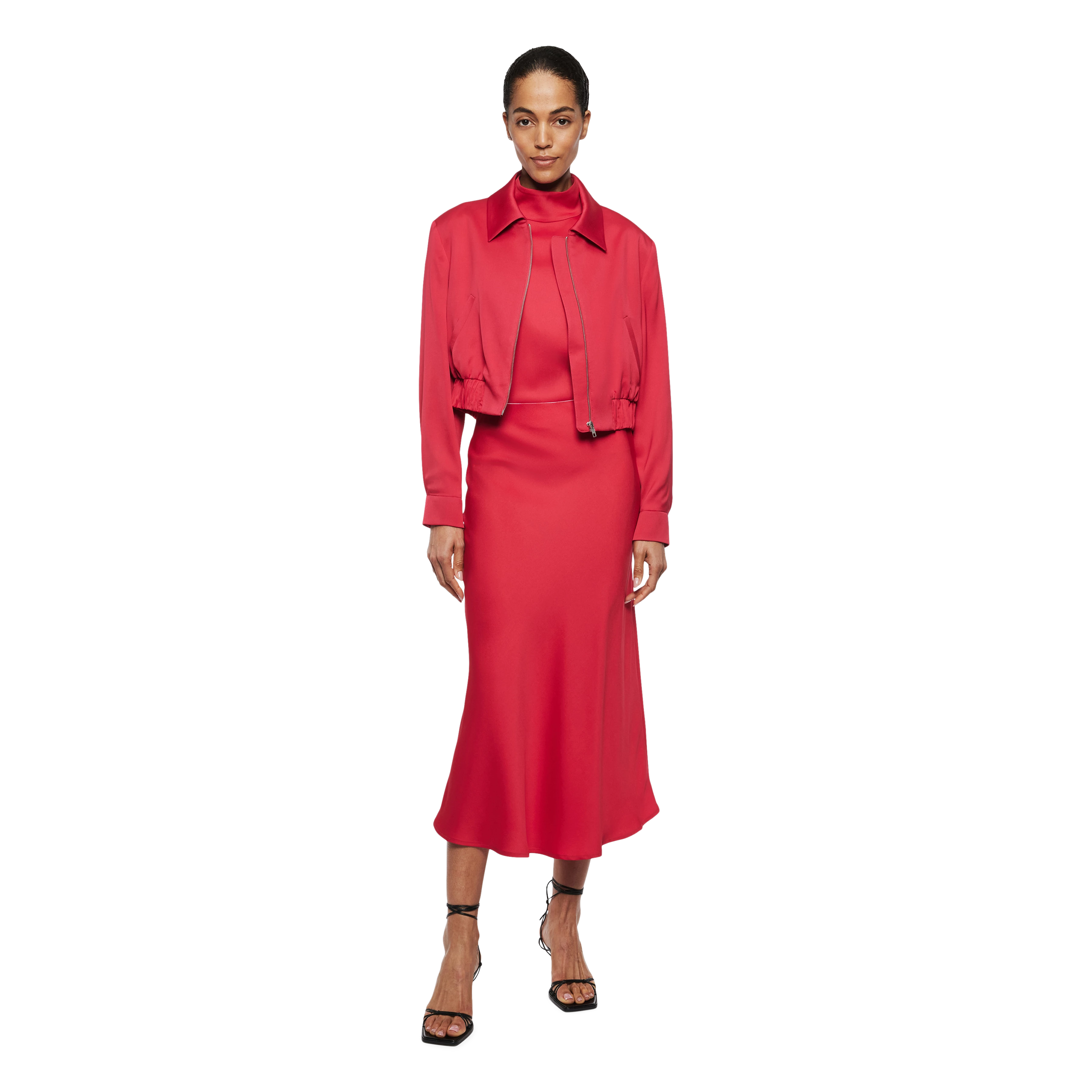 RADWAY - Blouson court en satin - women - rouge - Ganzkörper-Frontansicht