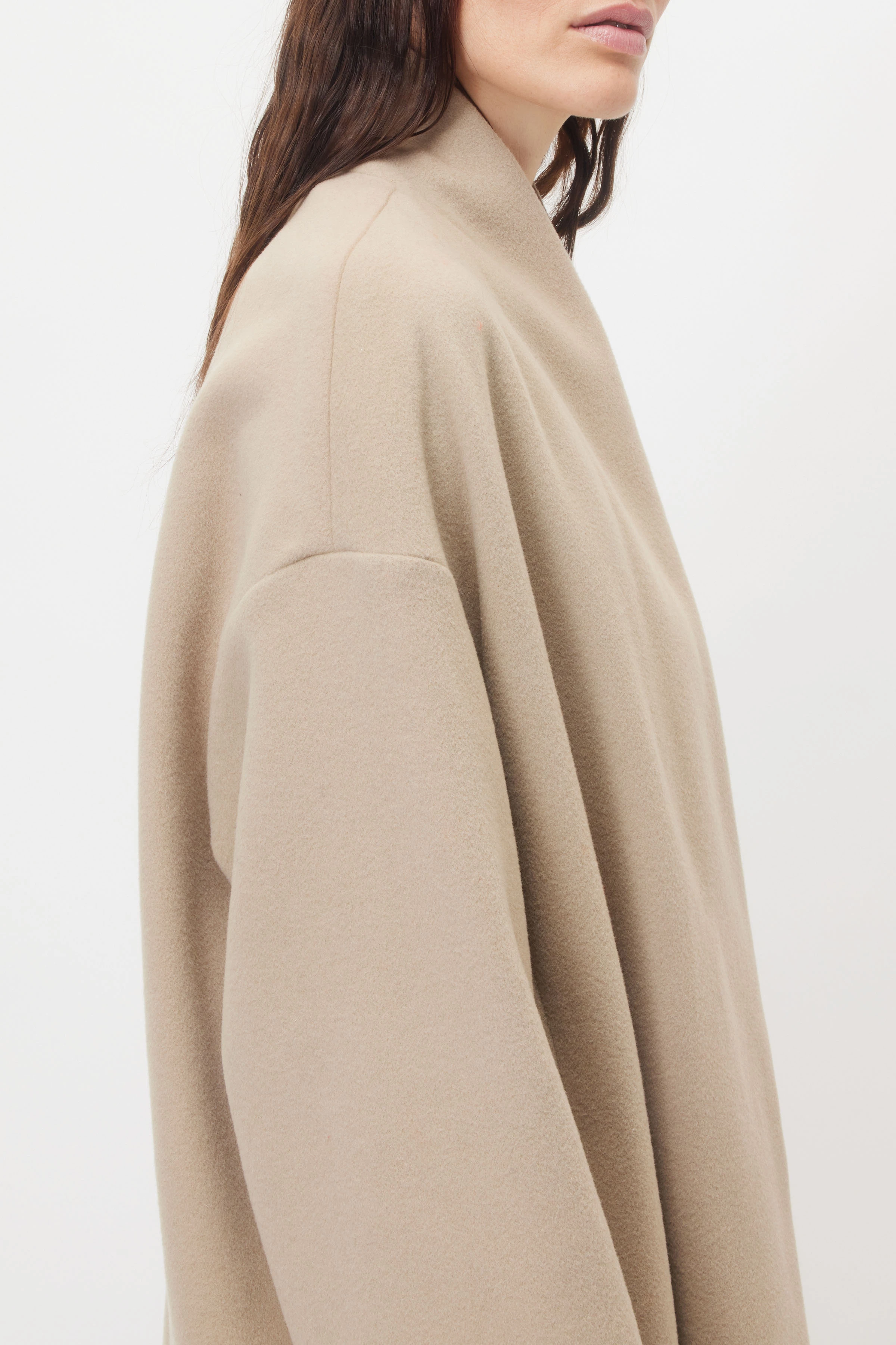 BAUPREY - Hüllenmantel in Wollflausch - Damen - beige - Seitenansicht