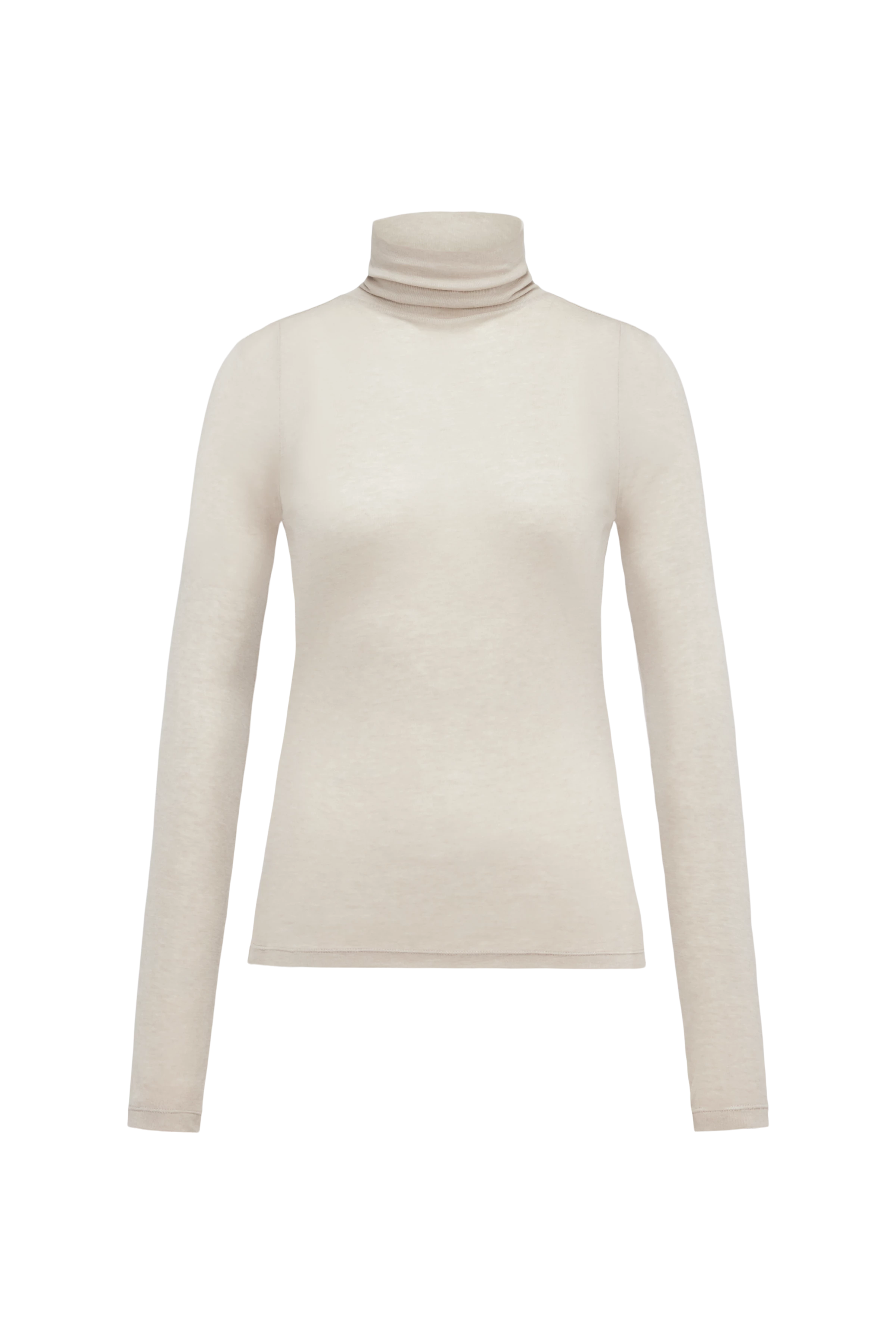ZERAFNE - Slim-fit long-sleeved top in lyocell-wool blend - women - beige - Freisteller Frontansicht