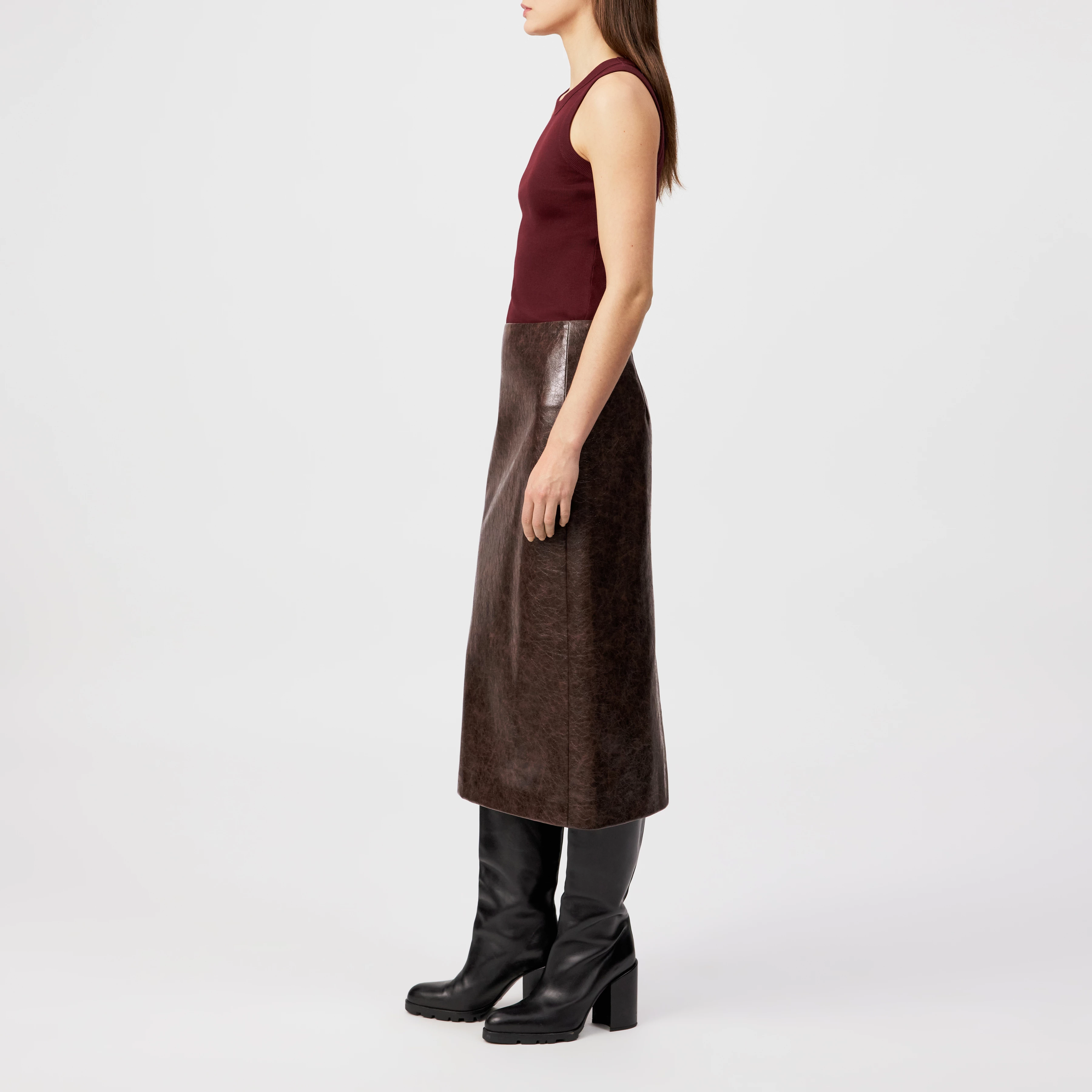 GENTIANA - Jupe crayon effet cuir - women - rouge - Seitenansicht