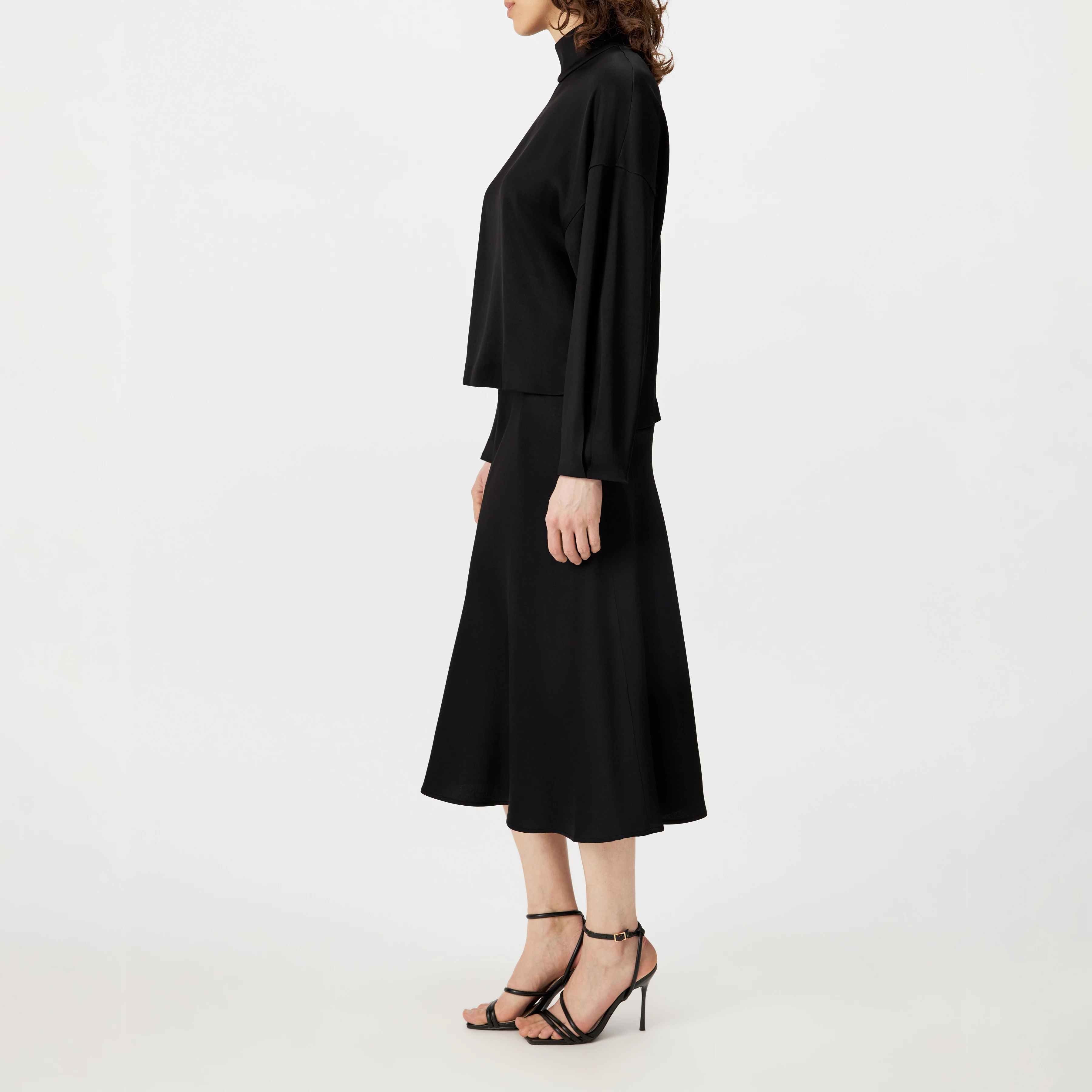 ALVARA - Satin blouse with stand-up collar - women - black - Seitenansicht