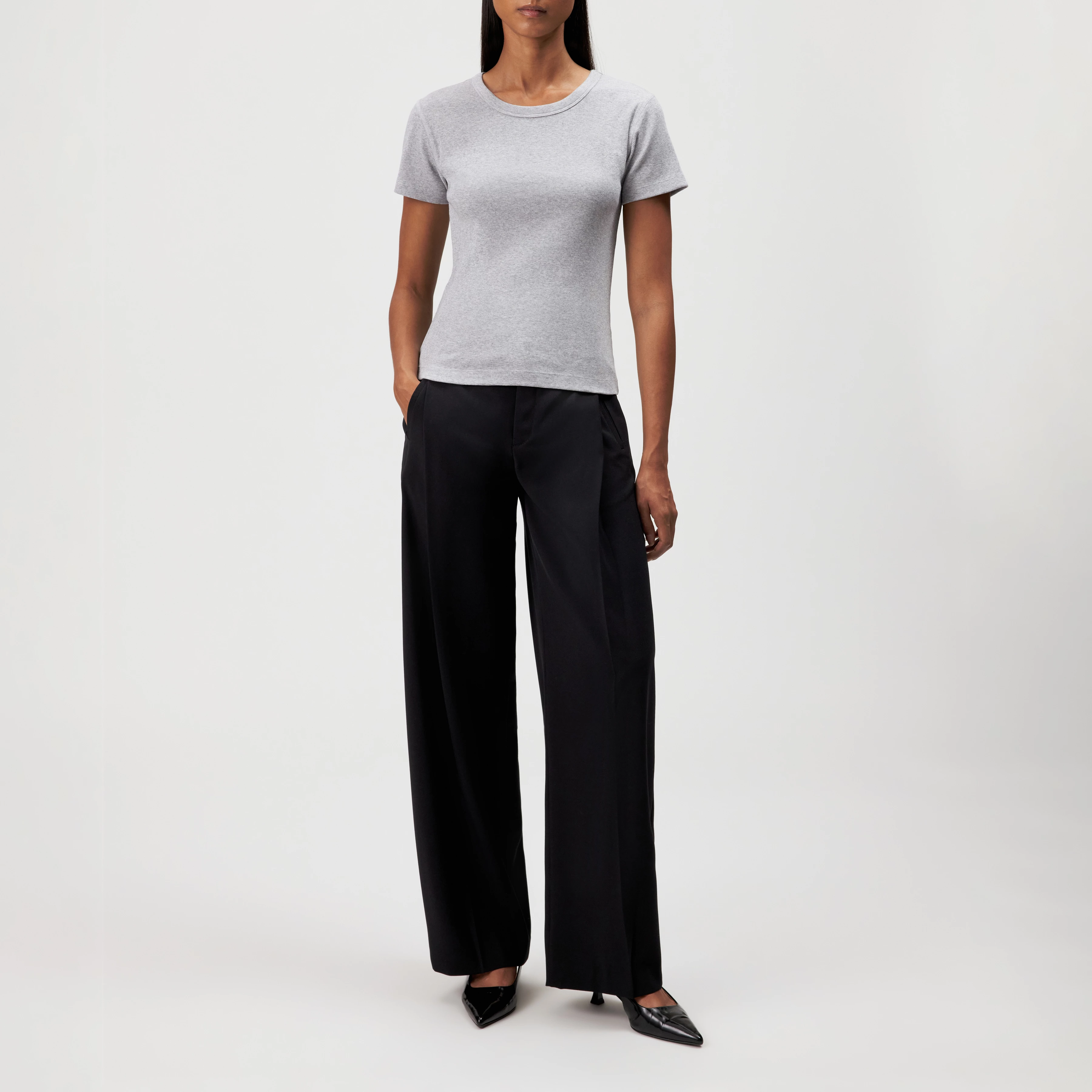 KOALE - Slim-fit T-shirt in pure cotton - women - grey - Ganzkörper-Frontansicht