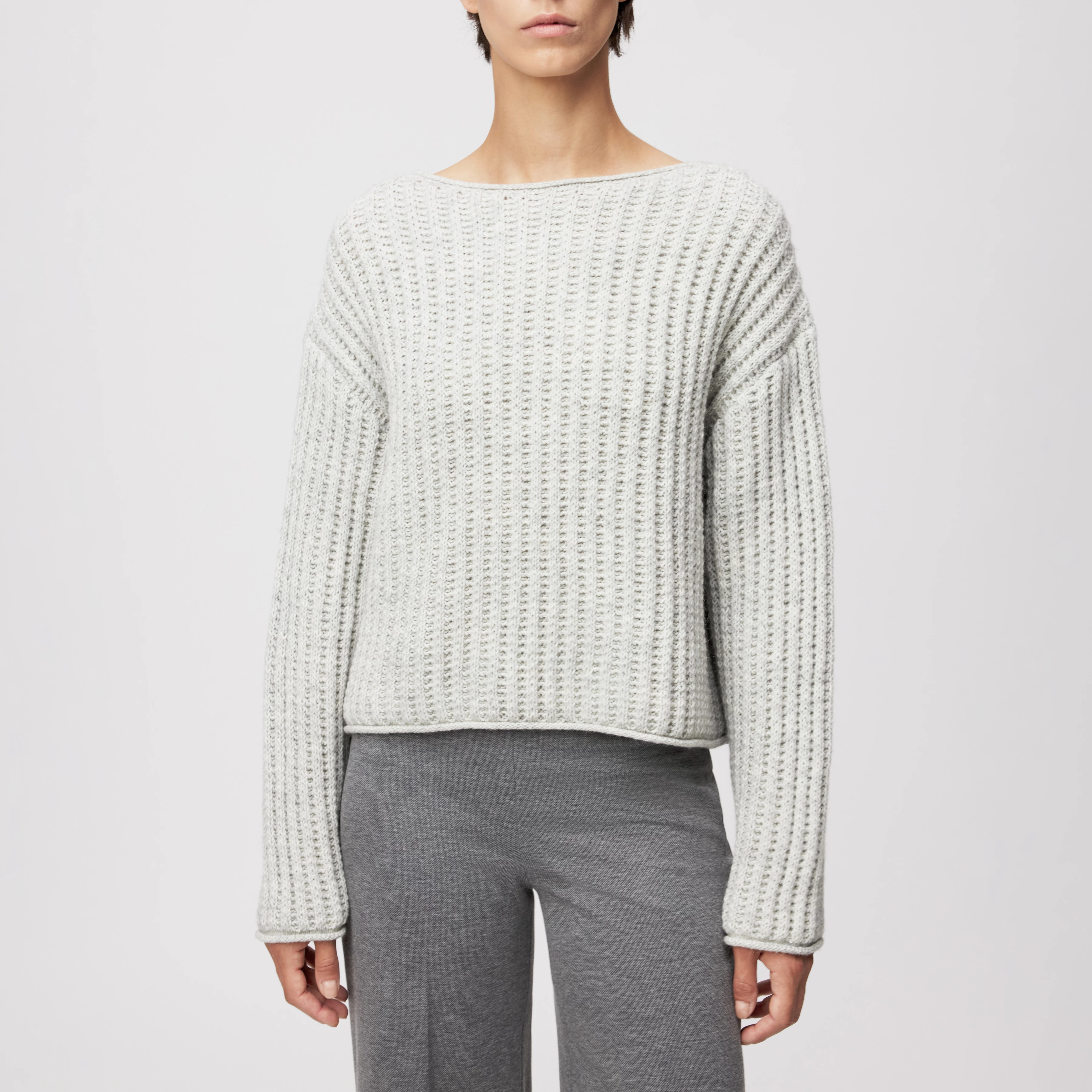 IMENY - Cropped jumper in wool and alpaca blend - women - grey - Frontansicht