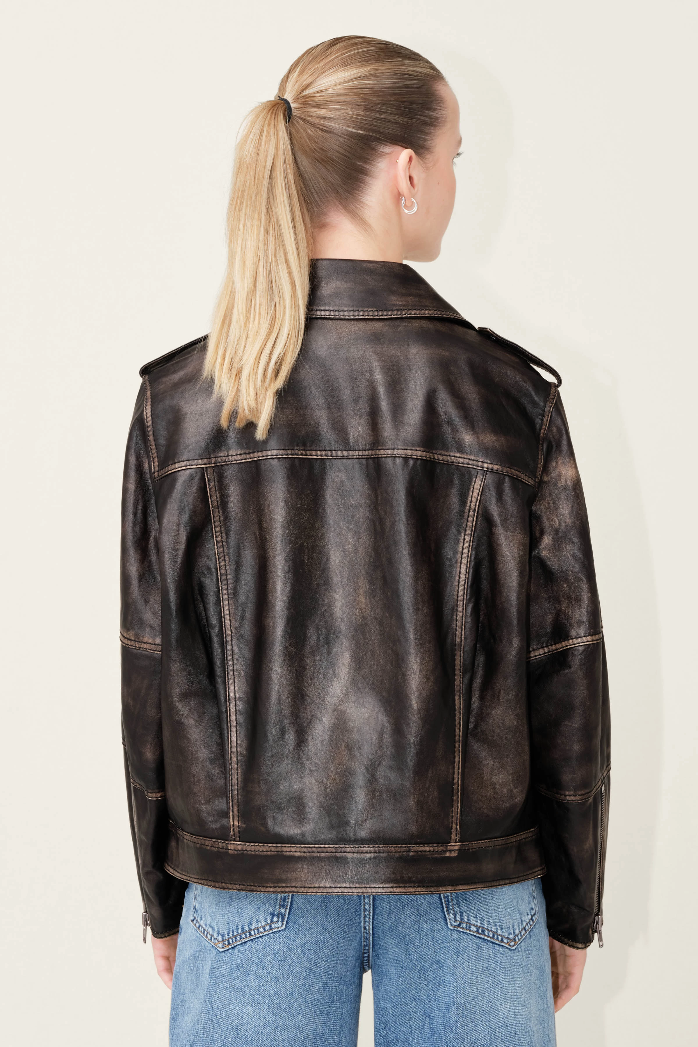 VROCK - Perfecto-Lederjacke aus Nappaleder - Damen - schwarz - Rückansicht