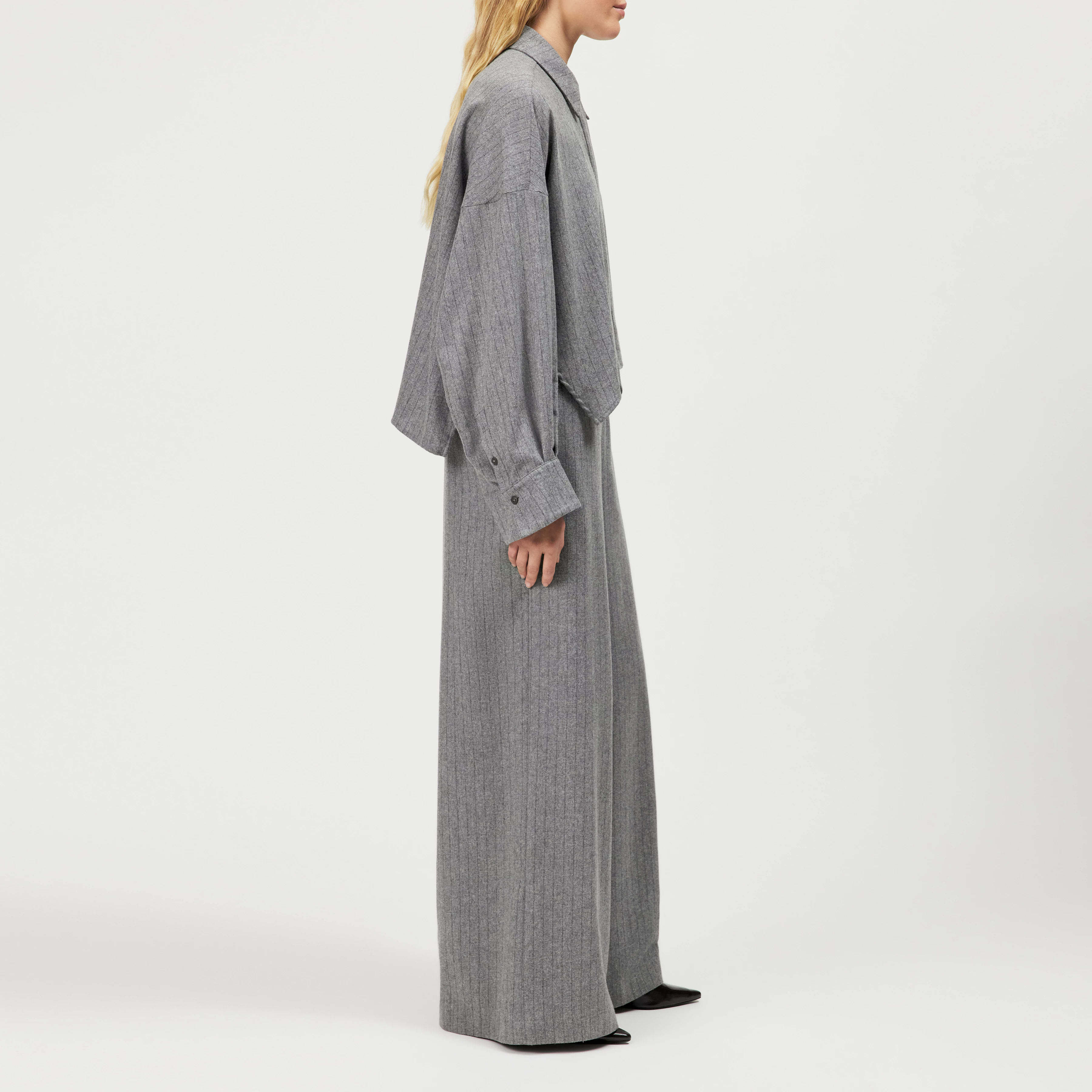 CEILING - Pantalon large en laine mélangée - women - gris - Seitenansicht