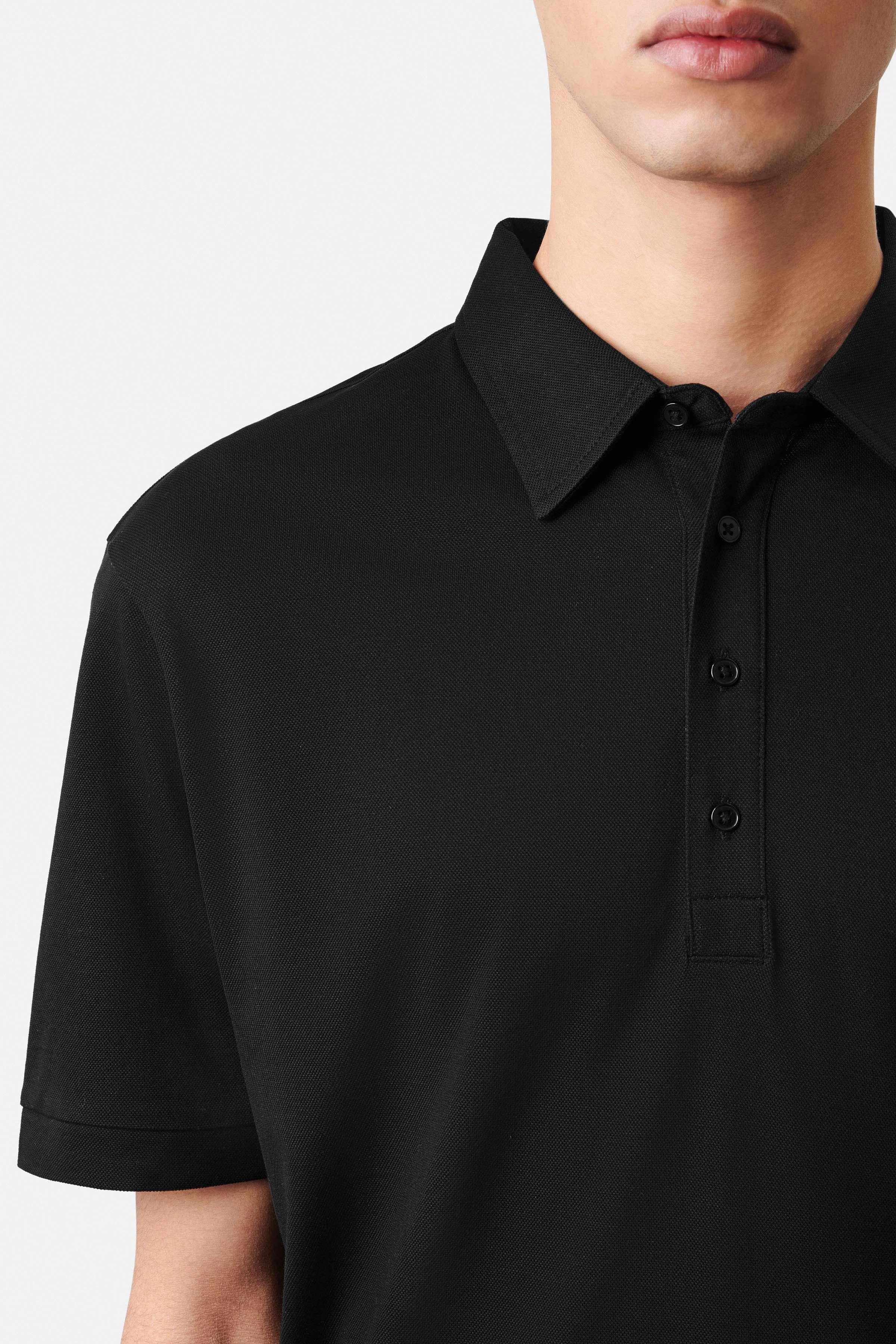 GARRY - 4-knoops polo met omgeslagen kraag in piqué - heren - zwart - Seitenansicht