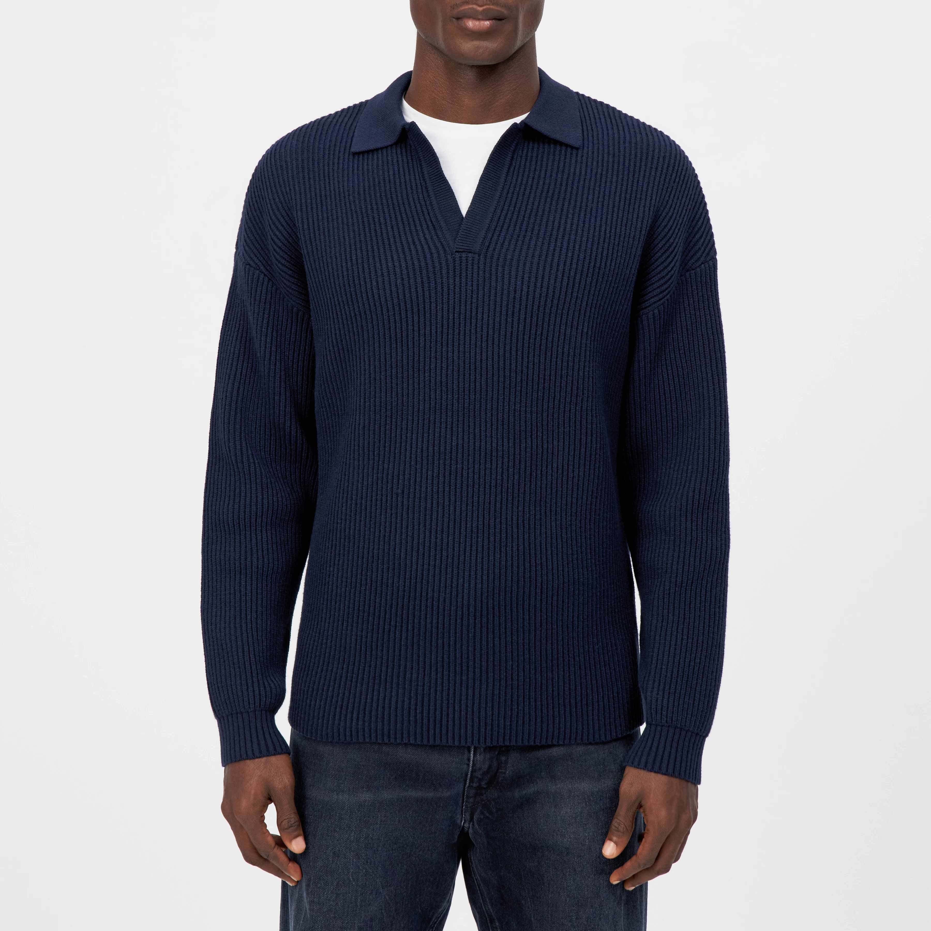 RUSTINO - Strickpullover mit Polokragen in Baumwoll-Mix - Herren - blau - Frontansicht