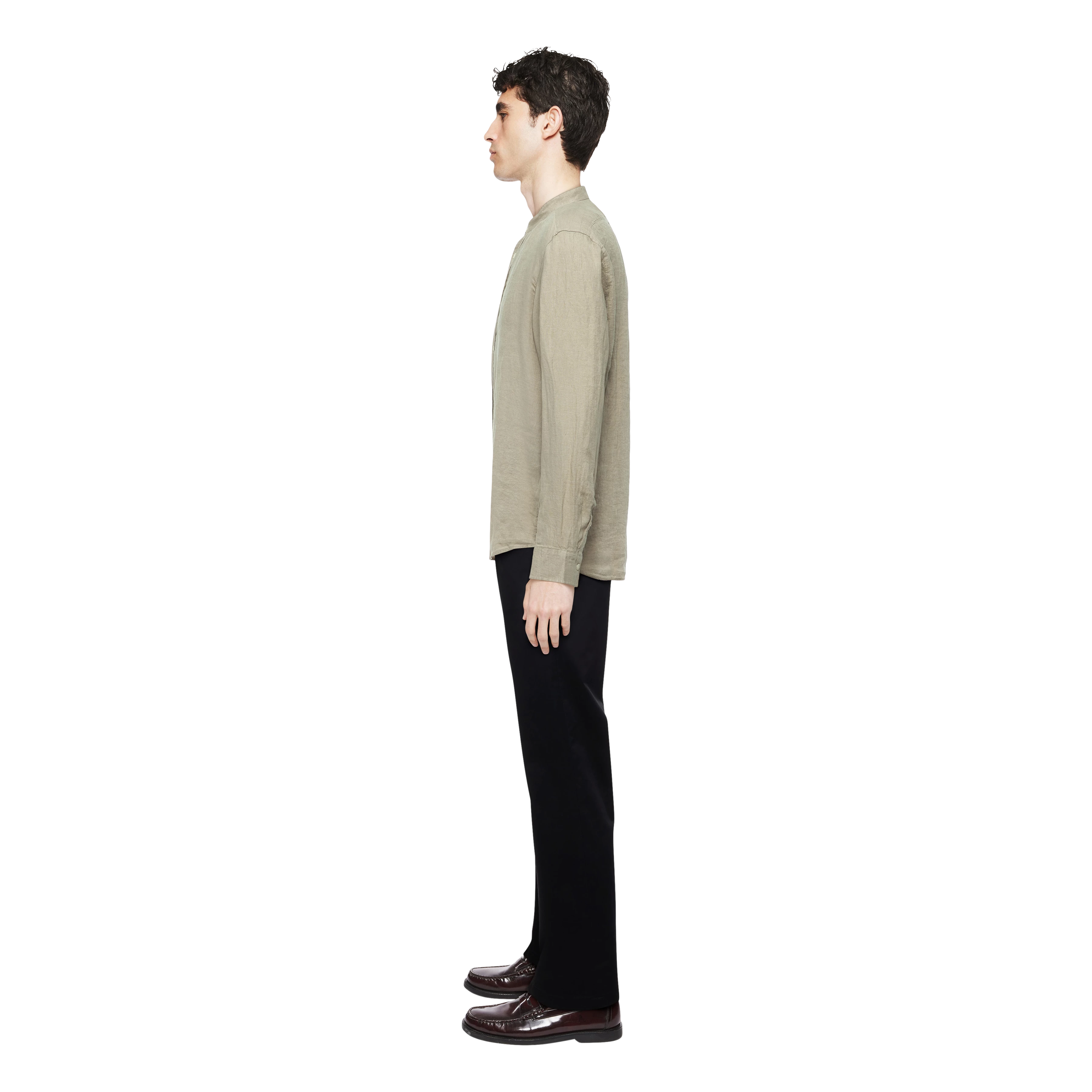 TAROK - Pure linen shirt with stand up collar - men - beige - Seitenansicht