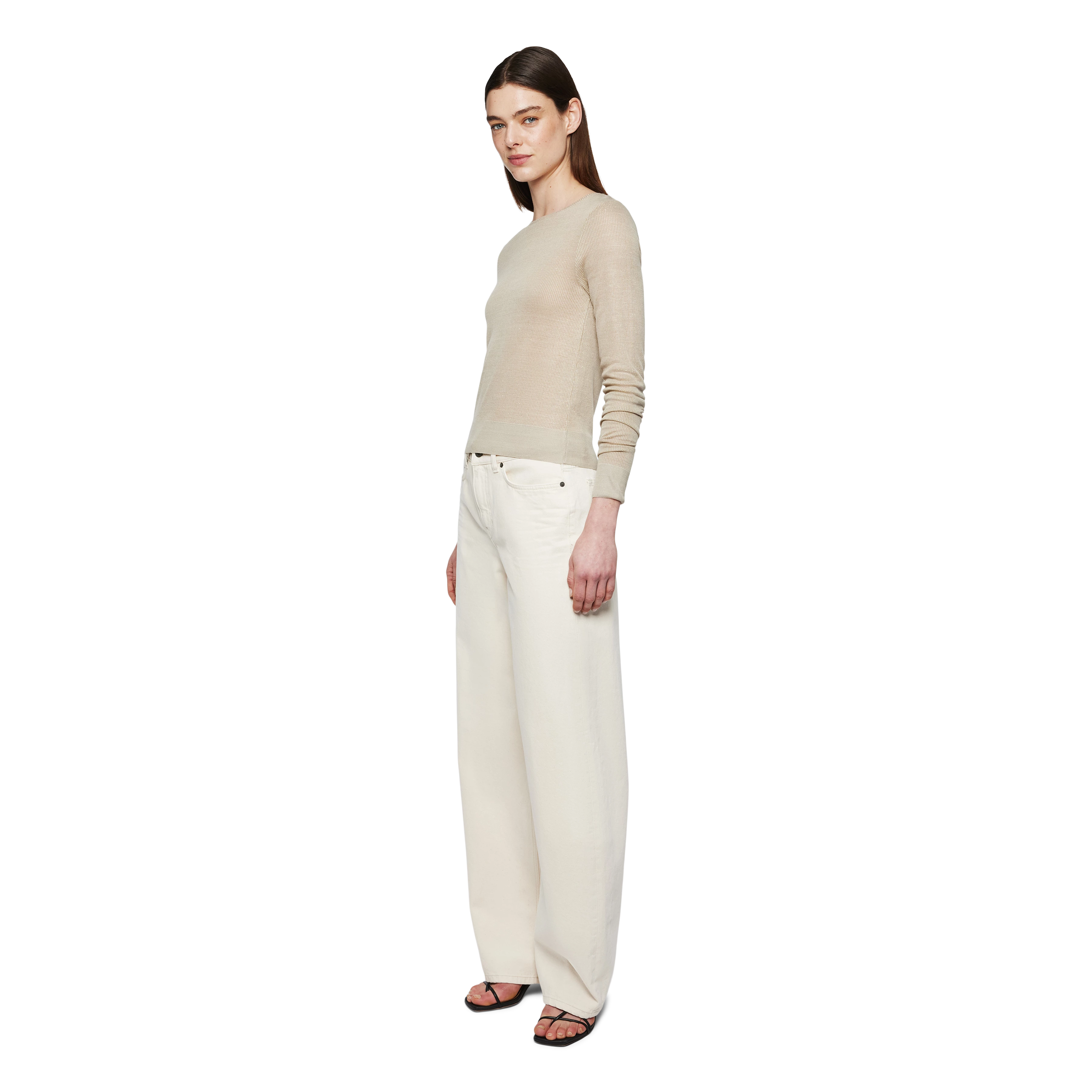 HEJUNO - T-shirt long raccourci en mélange viscose - women - beige - Seitenansicht