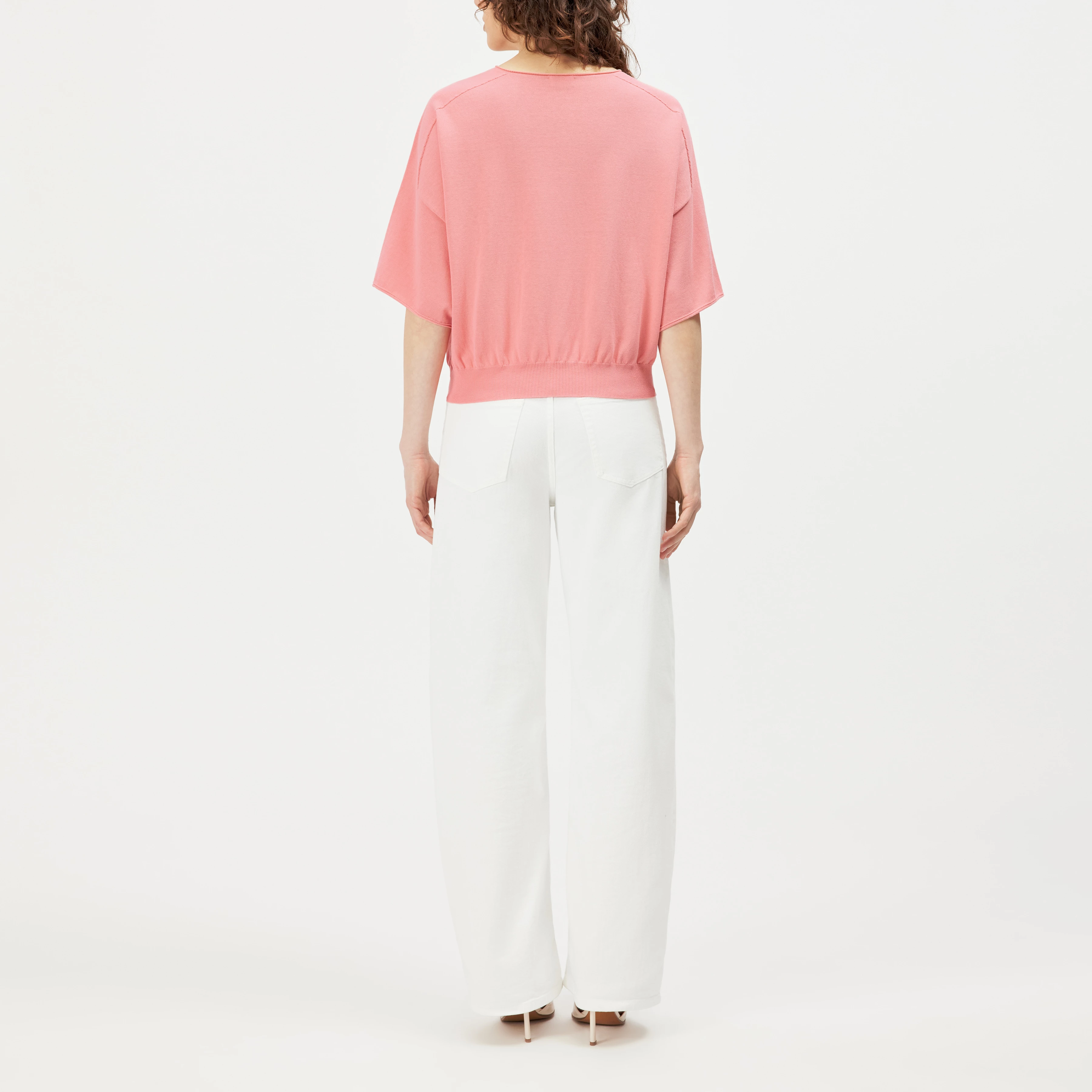 DILARY - Casual gebreid T-shirt in crêpe katoen - dames - oranje - Rückansicht