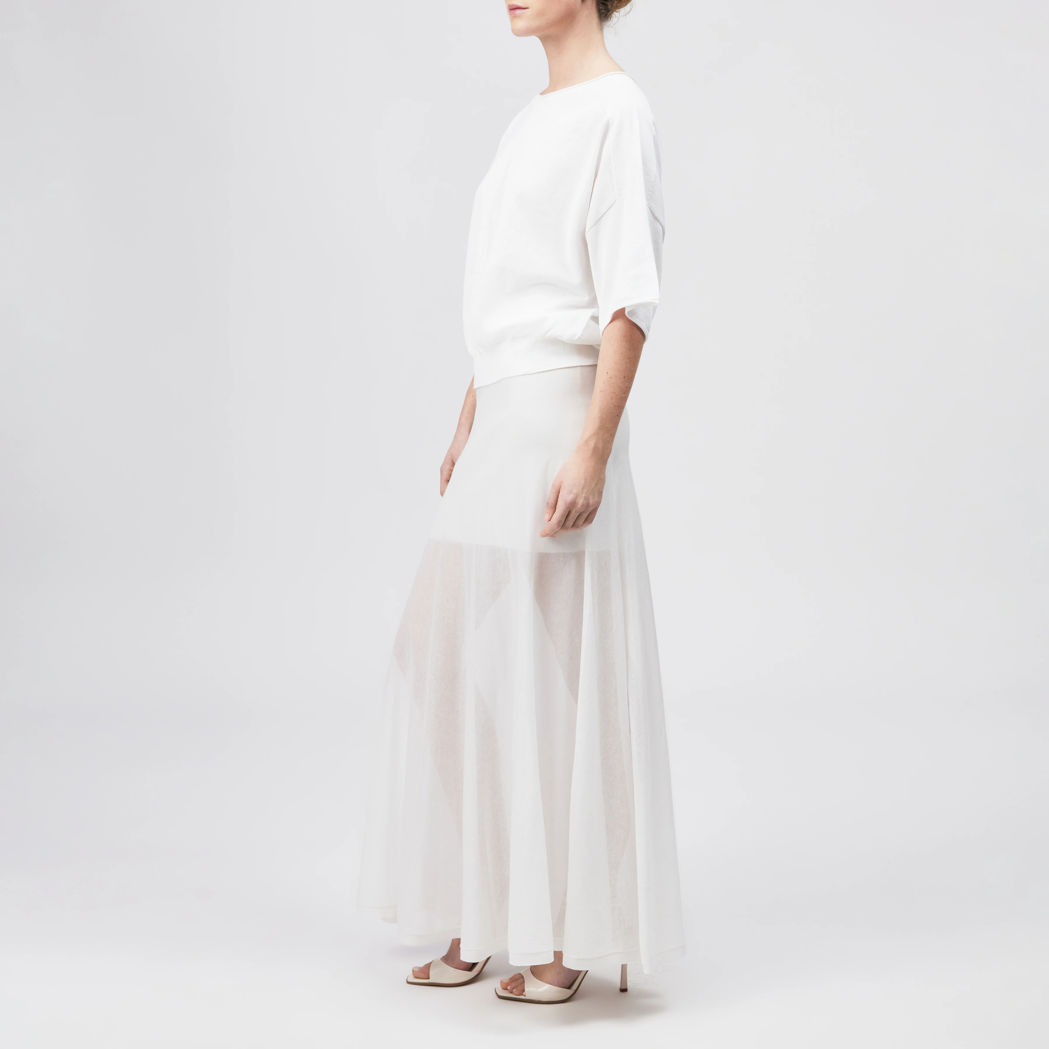 DILARY - Casual gebreid T-shirt in crêpe katoen - dames - wit - Seitenansicht