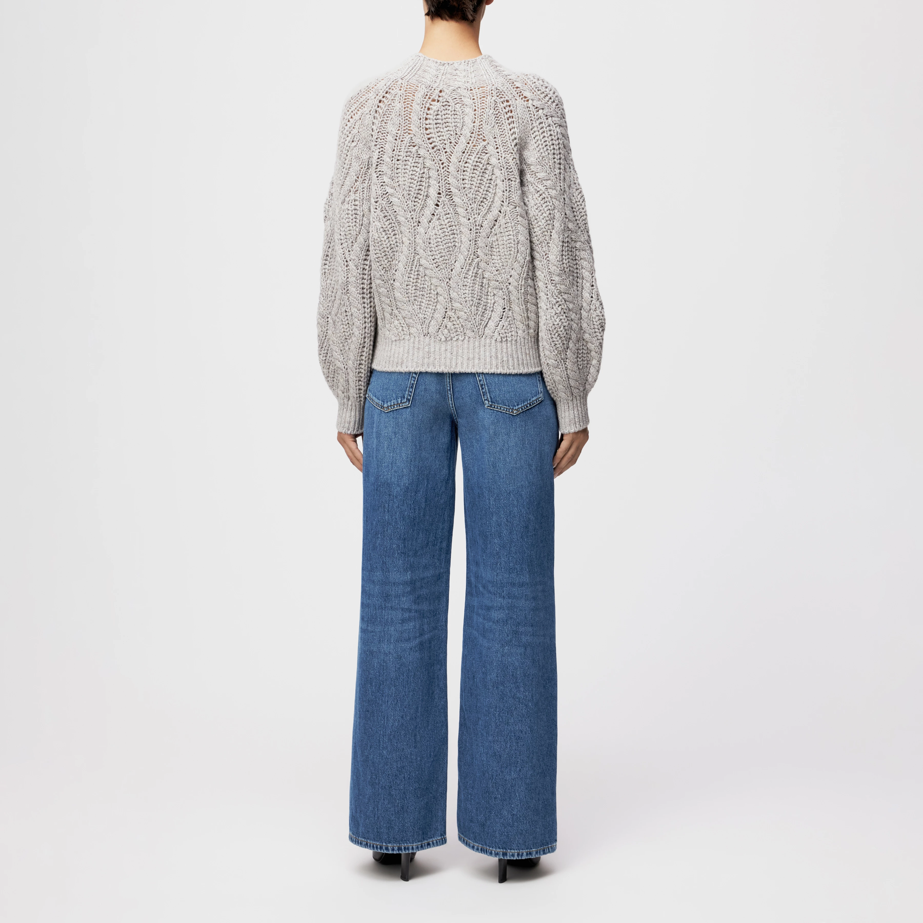 LARELYA - Pullover mit Ballonärmeln in Moulinè-Wollgarn - Damen - grau - Rückansicht