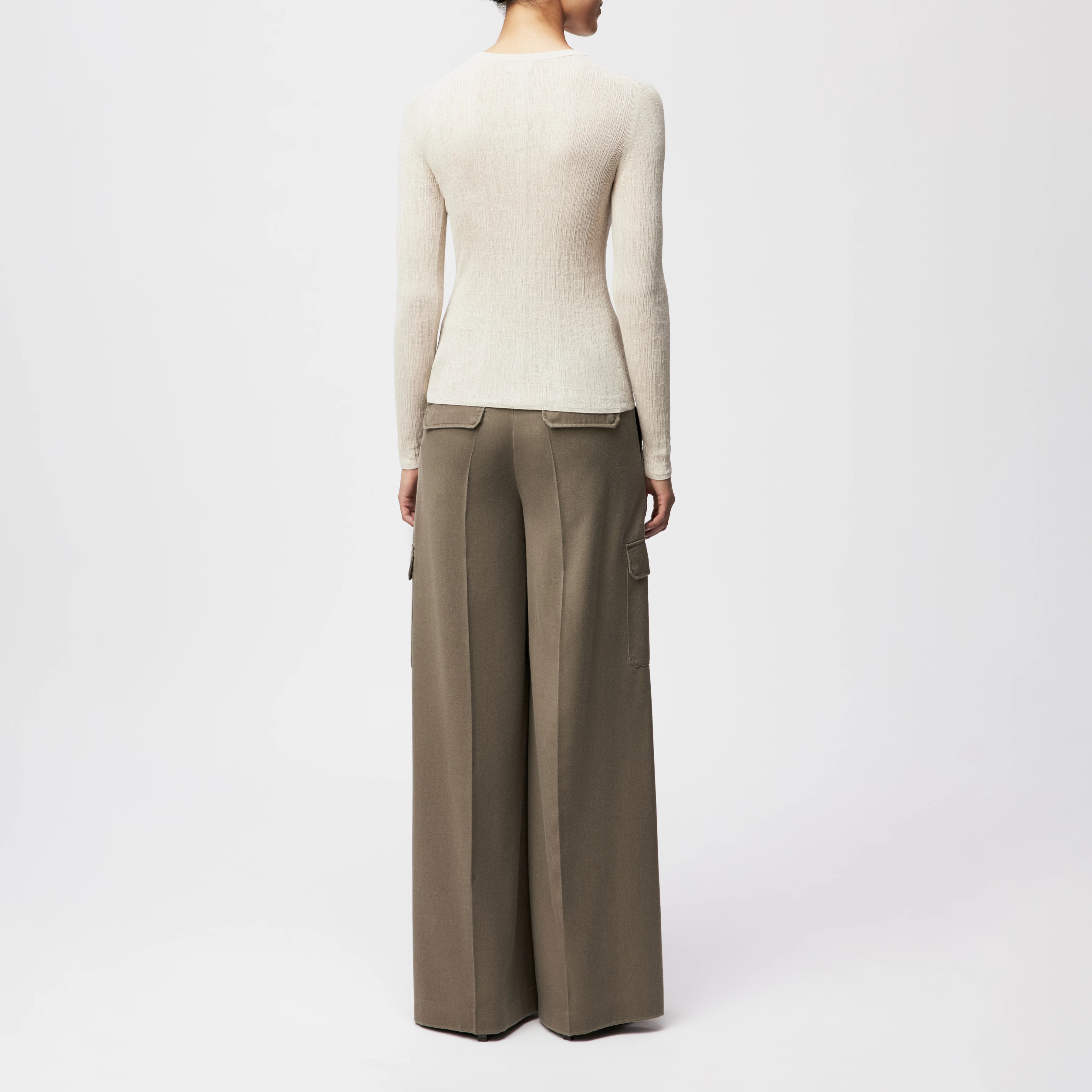 ERMA - Long-sleeved jumper with round neck in mercerised cotton - women - beige - Rückansicht