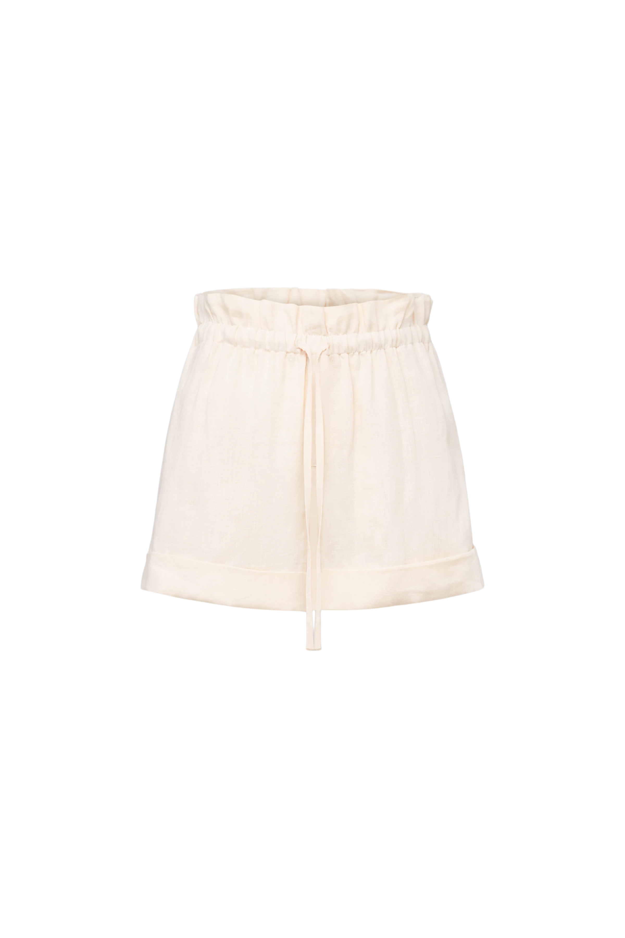 EDICT - Relaxed Fit Paperbag-Shorts in reinem Leinen - Damen - off white - Freisteller Frontansicht