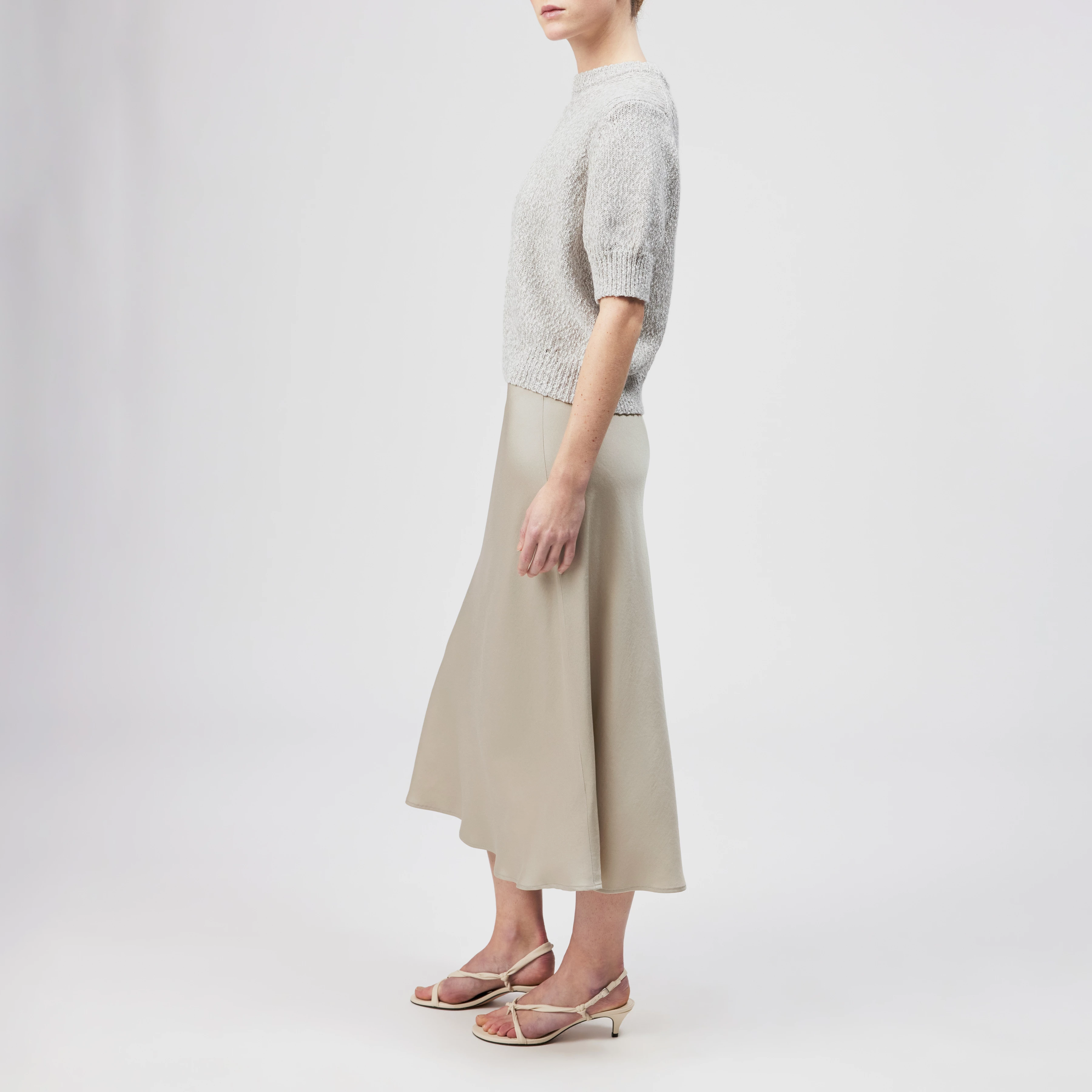 SANIDY - Knit T-shirt in soft mouliné yarn - women - beige - Seitenansicht