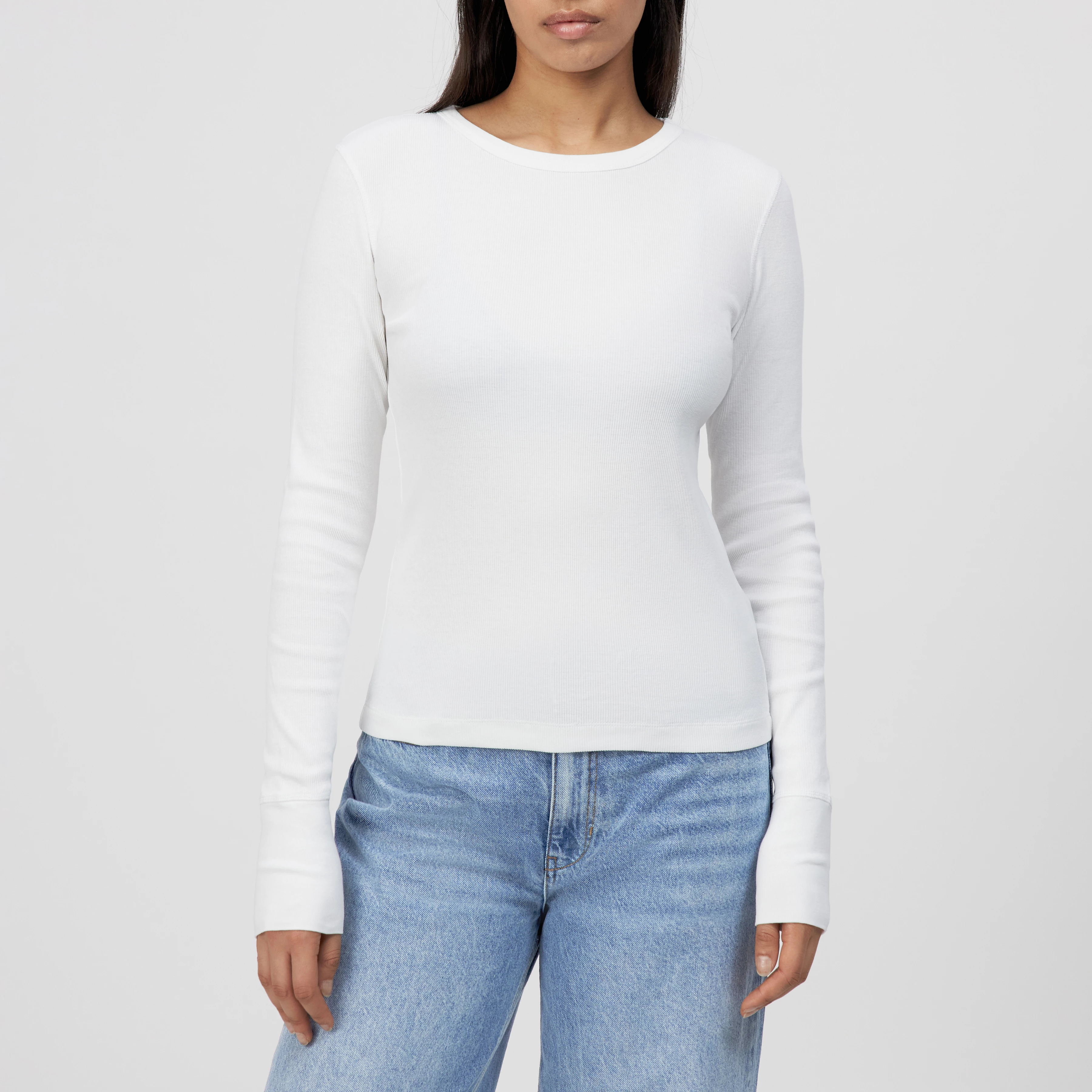 NURIT - Slim fit long-sleeved shirt in cotton rib - women - white - Frontansicht