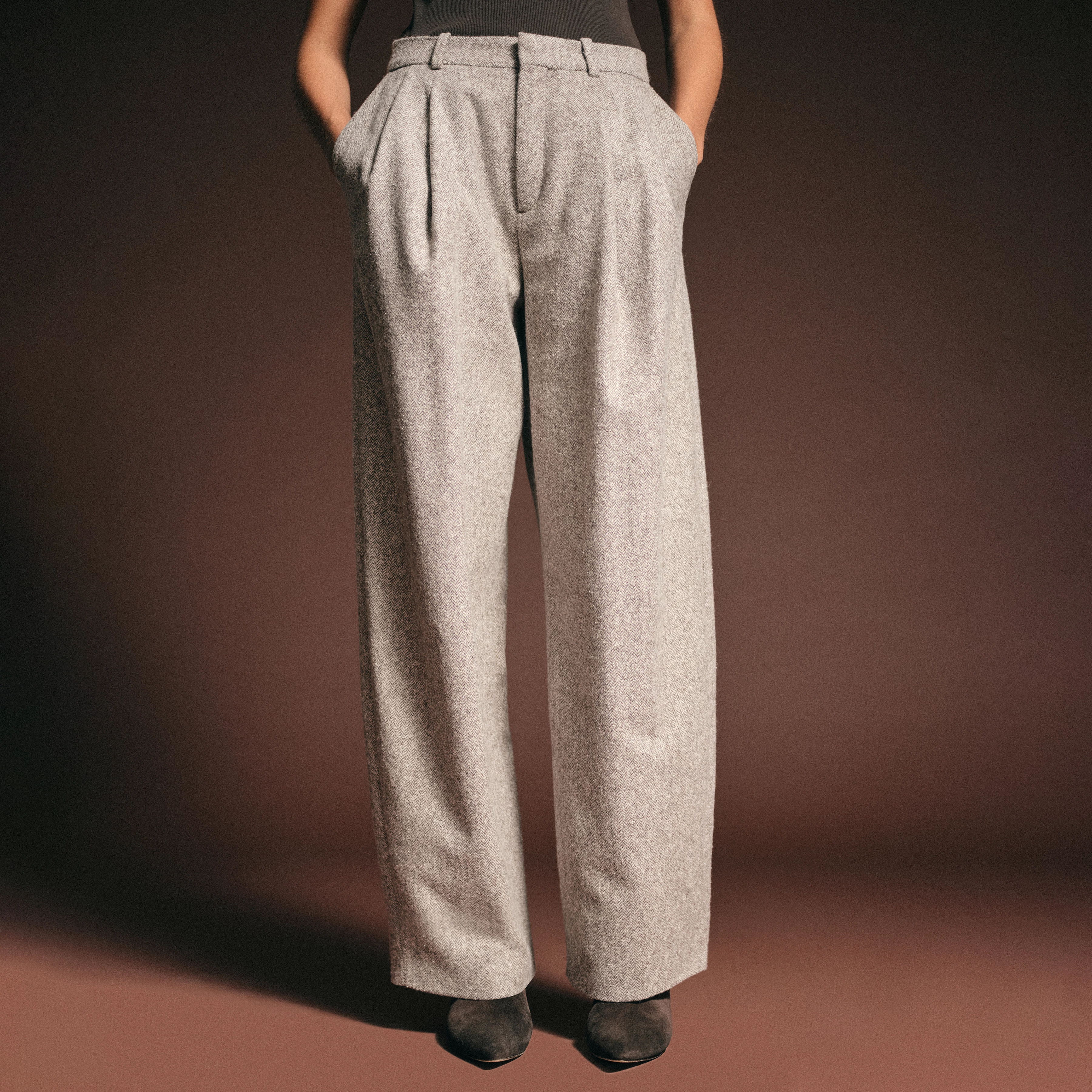 INK - Lässige Bundfaltenhose in Woll-Mix mit Struktur - Damen - braun