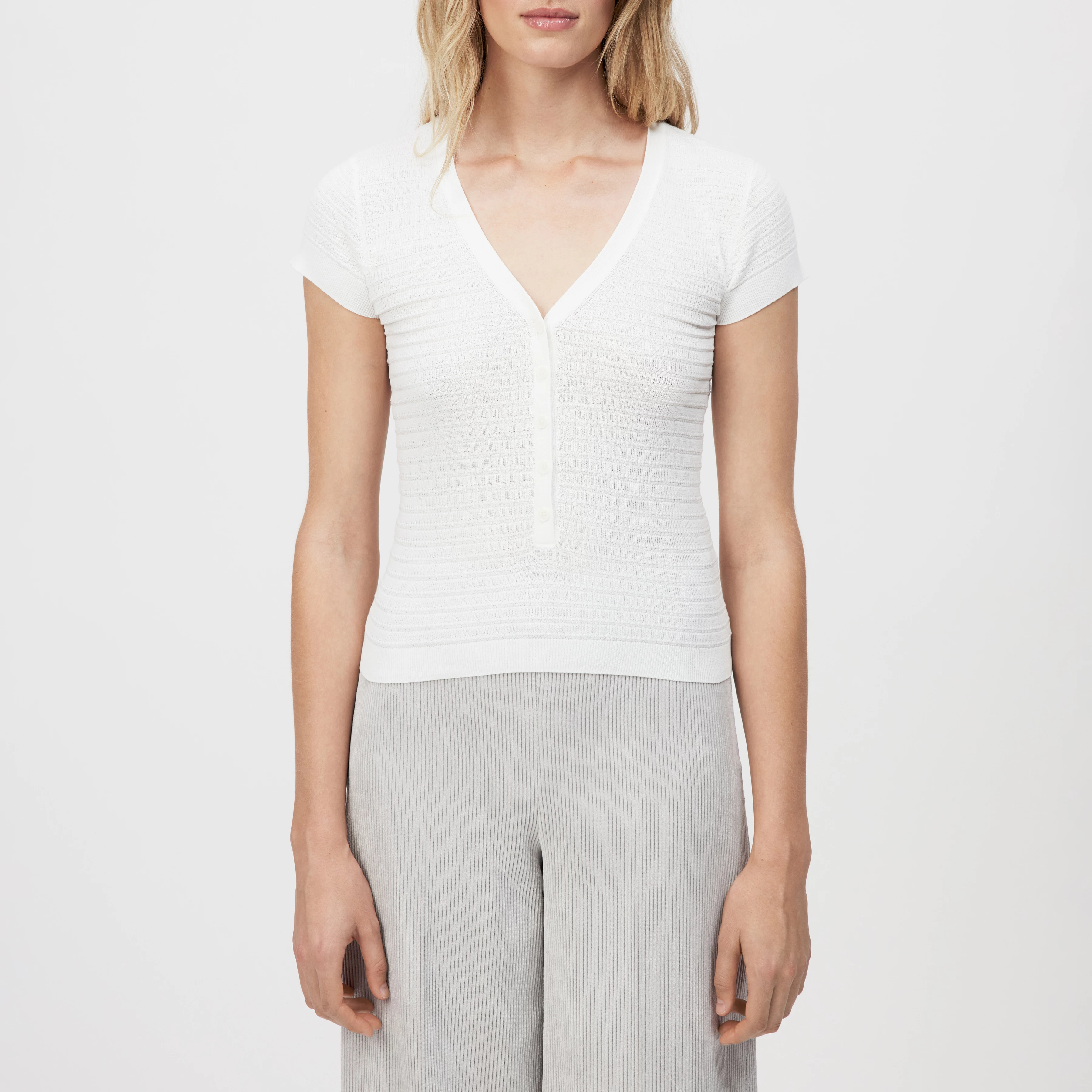 ALKUNA - Knitted T-shirt in mercerised cotton - women - white - Frontansicht