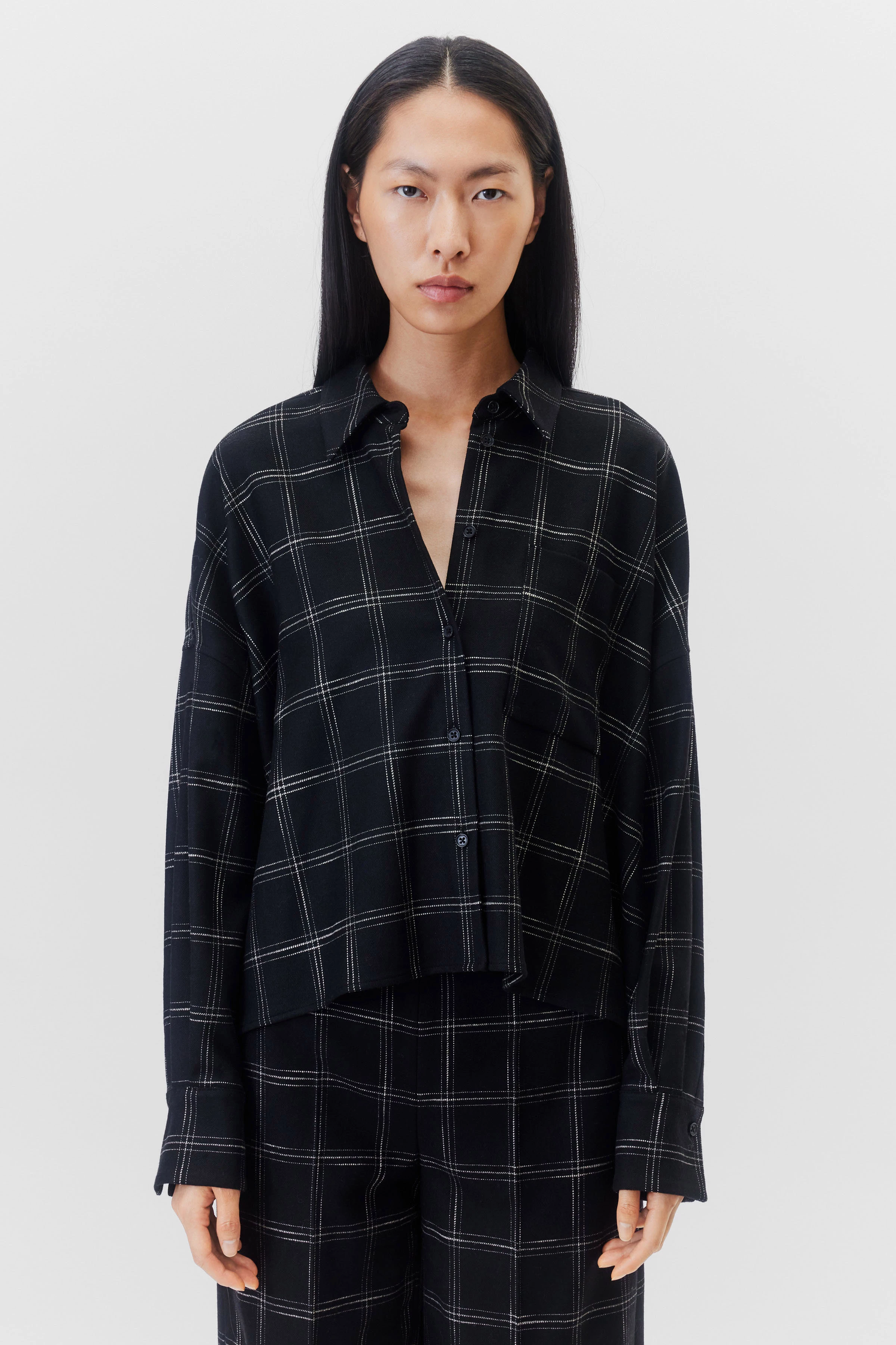 NAMIDA - flannel shirt blouse - women - black - Frontansicht