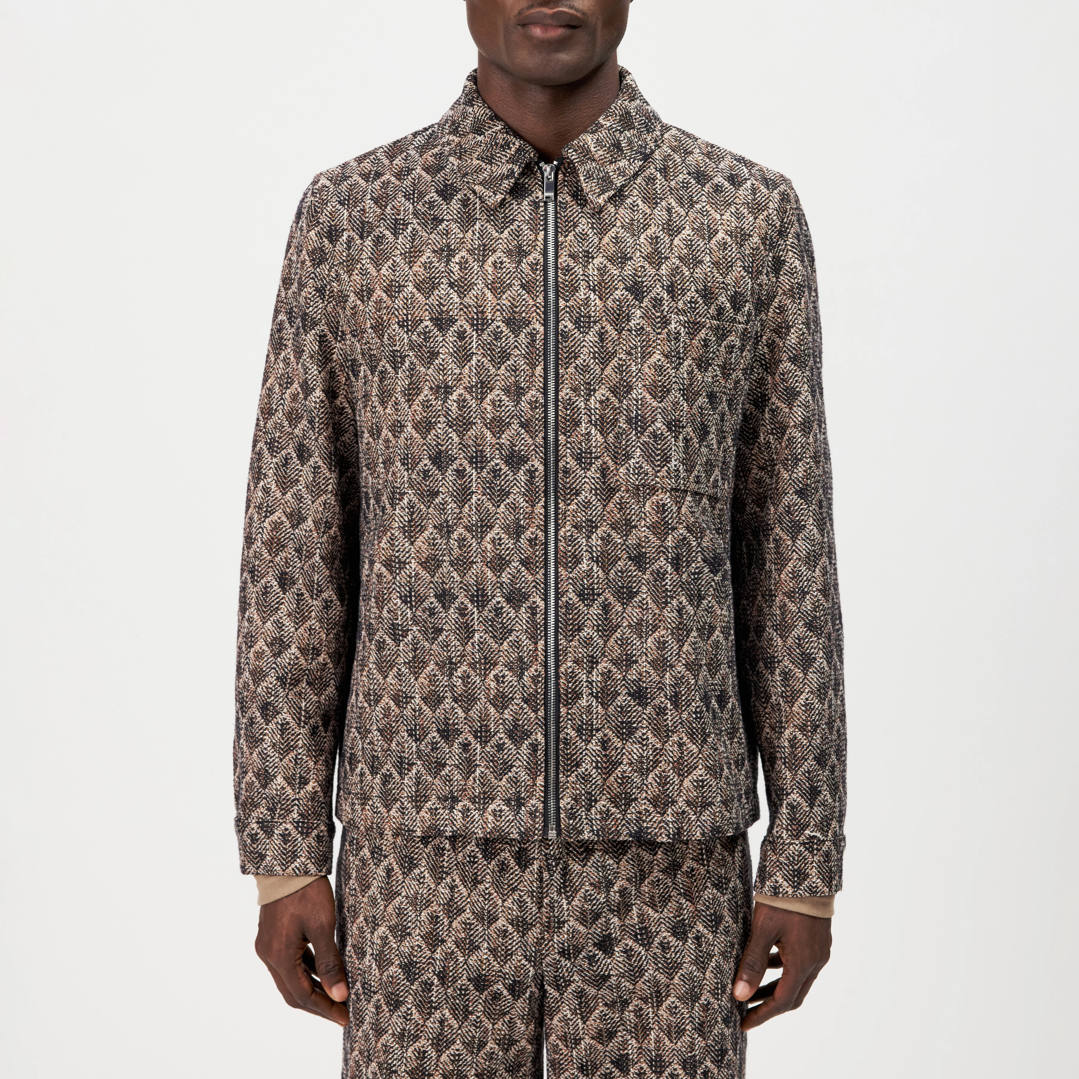 JERSON - Regular Fit Zip Jacket in Cotton Blend - men - brown - Frontansicht