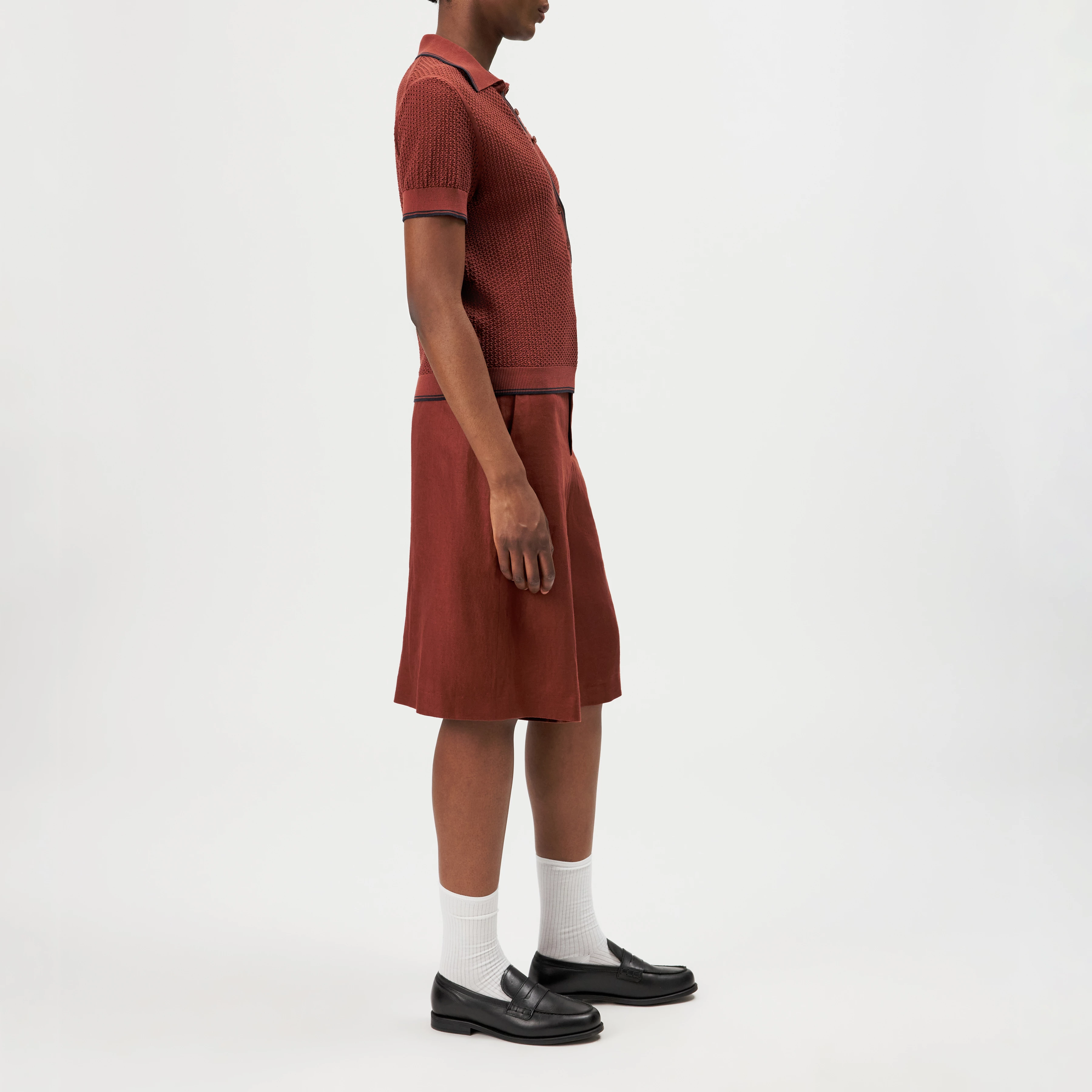 MEROPE - Short-sleeve knit polo in pure cotton - women - red - Seitenansicht