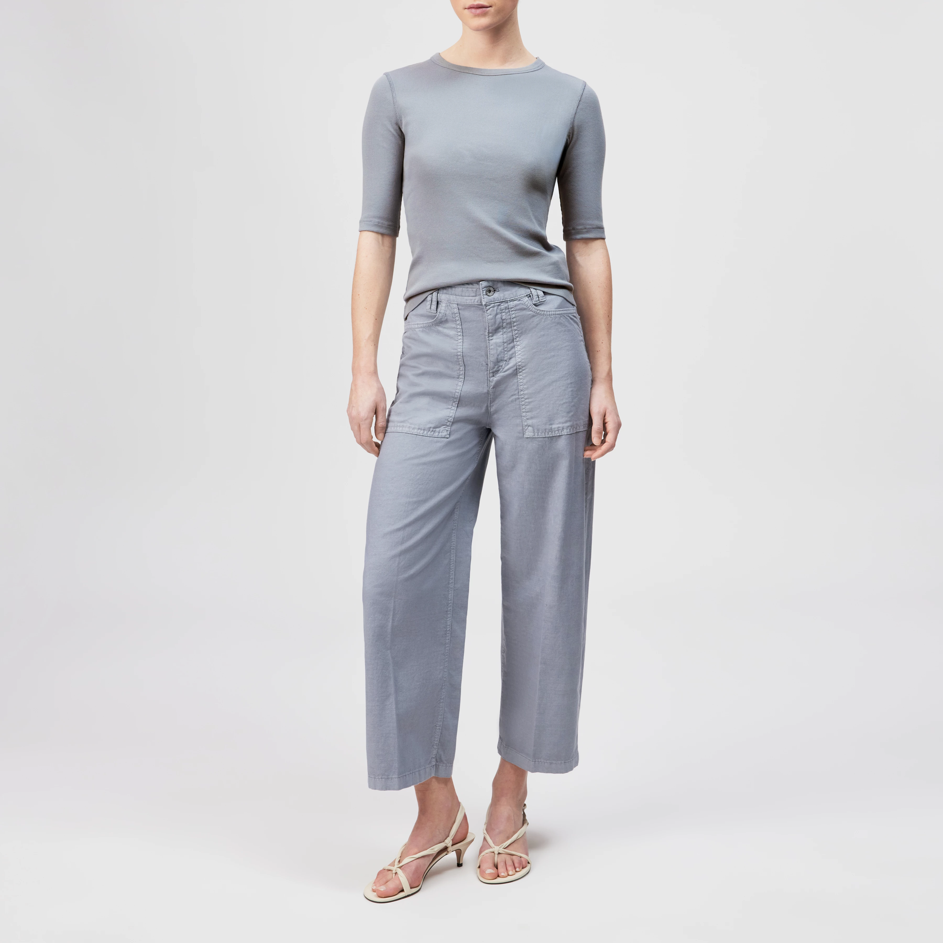 SELAY - Haut étroit en coton côtelé - women - bleu - Ganzkörper-Frontansicht