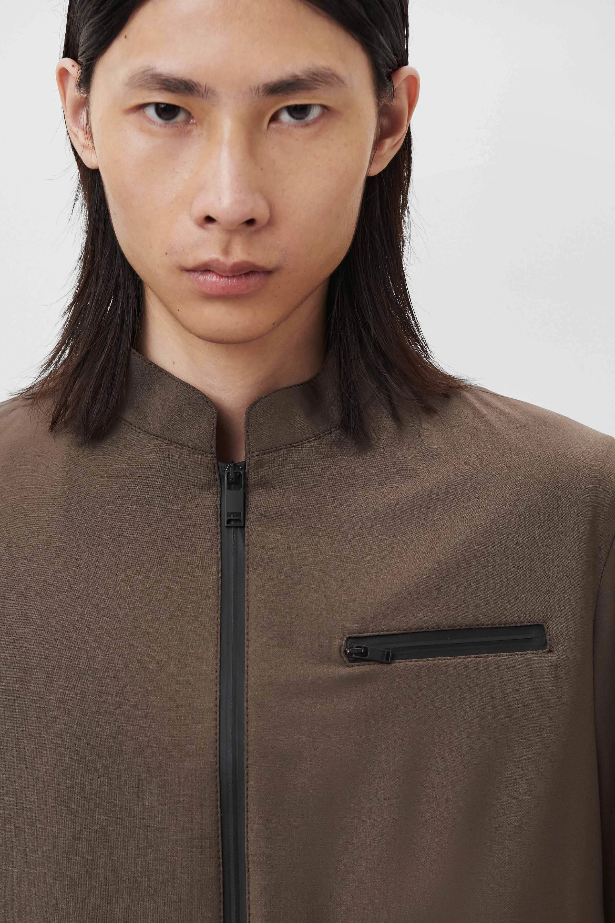 NESSO - sporty jacket with stand up collar and chest pocket - men - brown - Seitenansicht