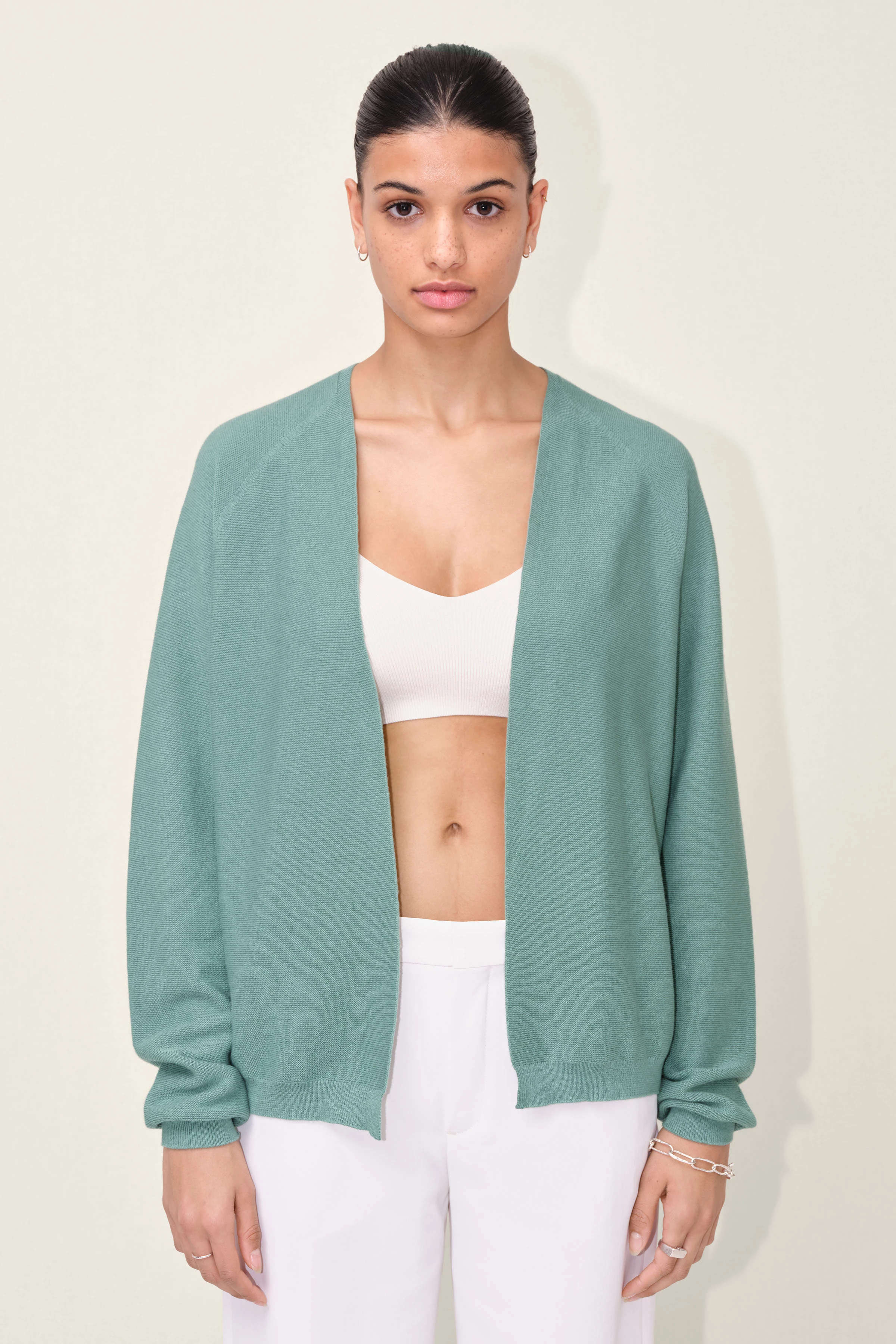 MANUMY - cardigan in cotton-cashmere mix - women - green - Frontansicht