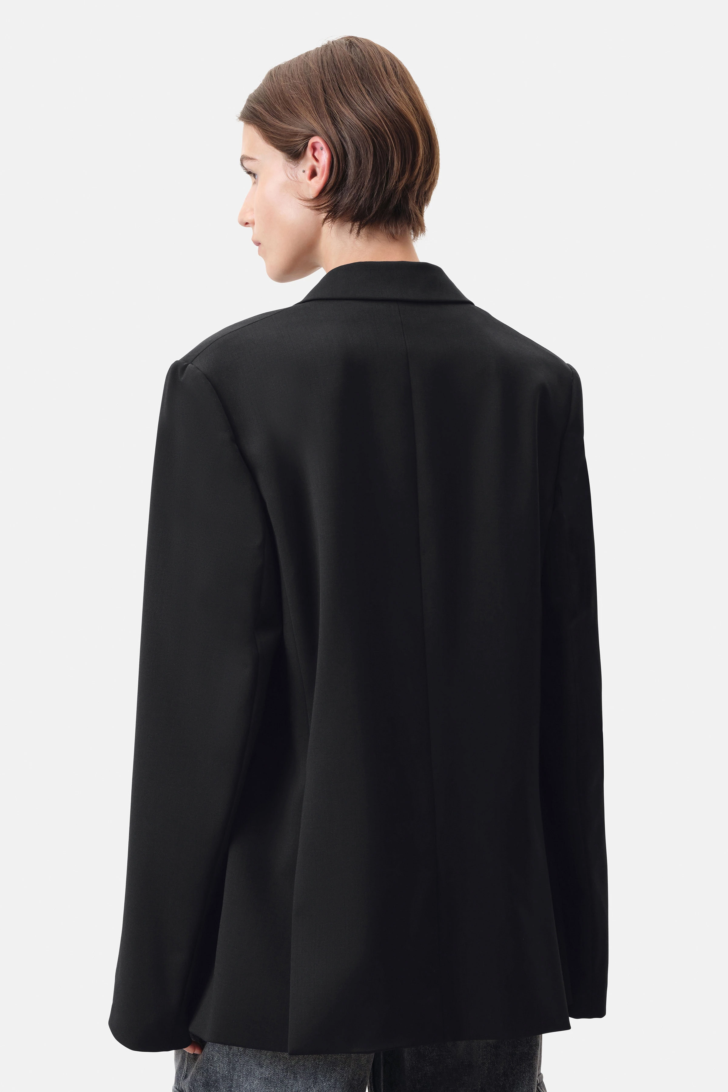 IDBURY - Verschlussloser Boyfriend-Blazer in Wollserge - Damen - schwarz - Rückansicht