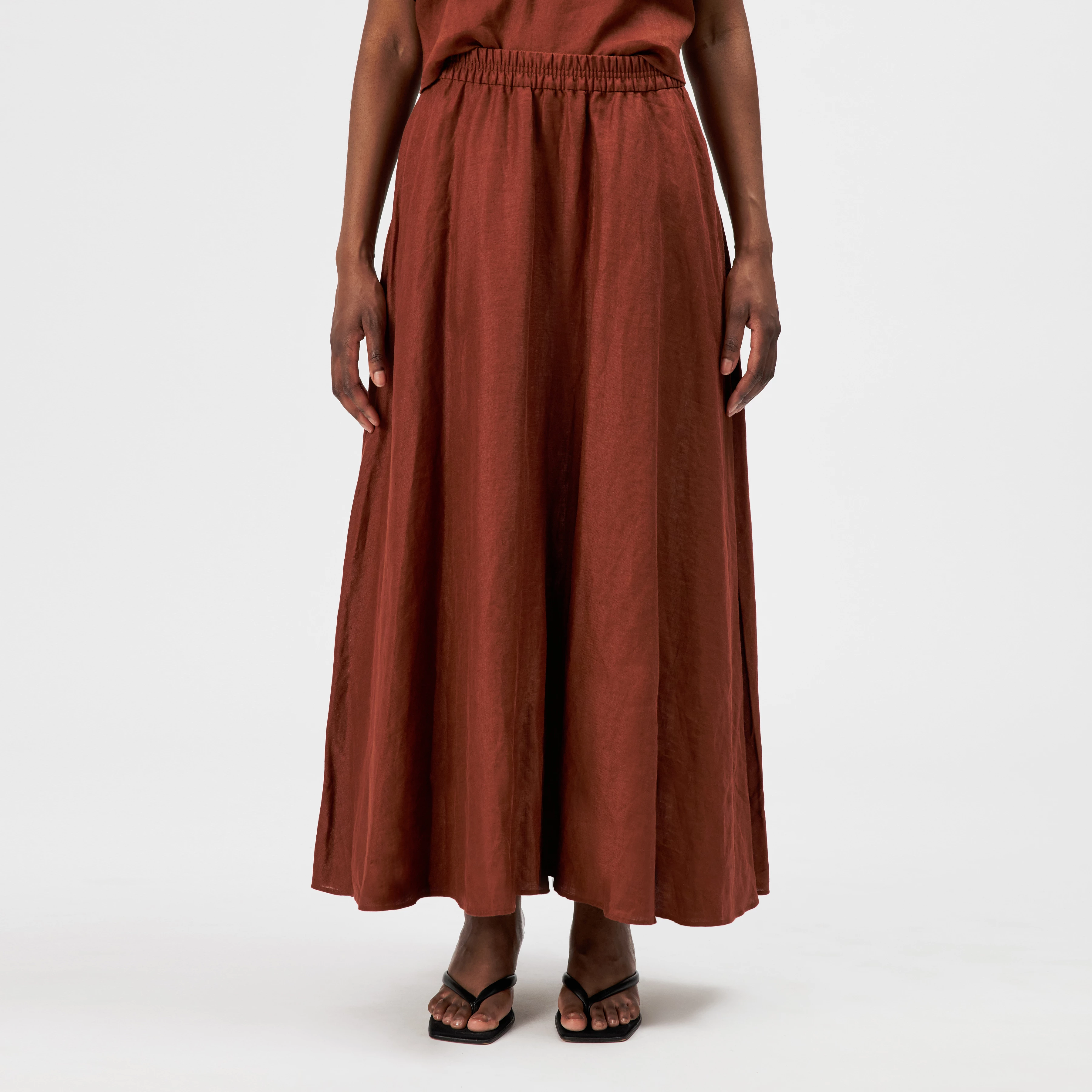 QERIME - Pleated skirt in pure linen - women - red - Frontansicht