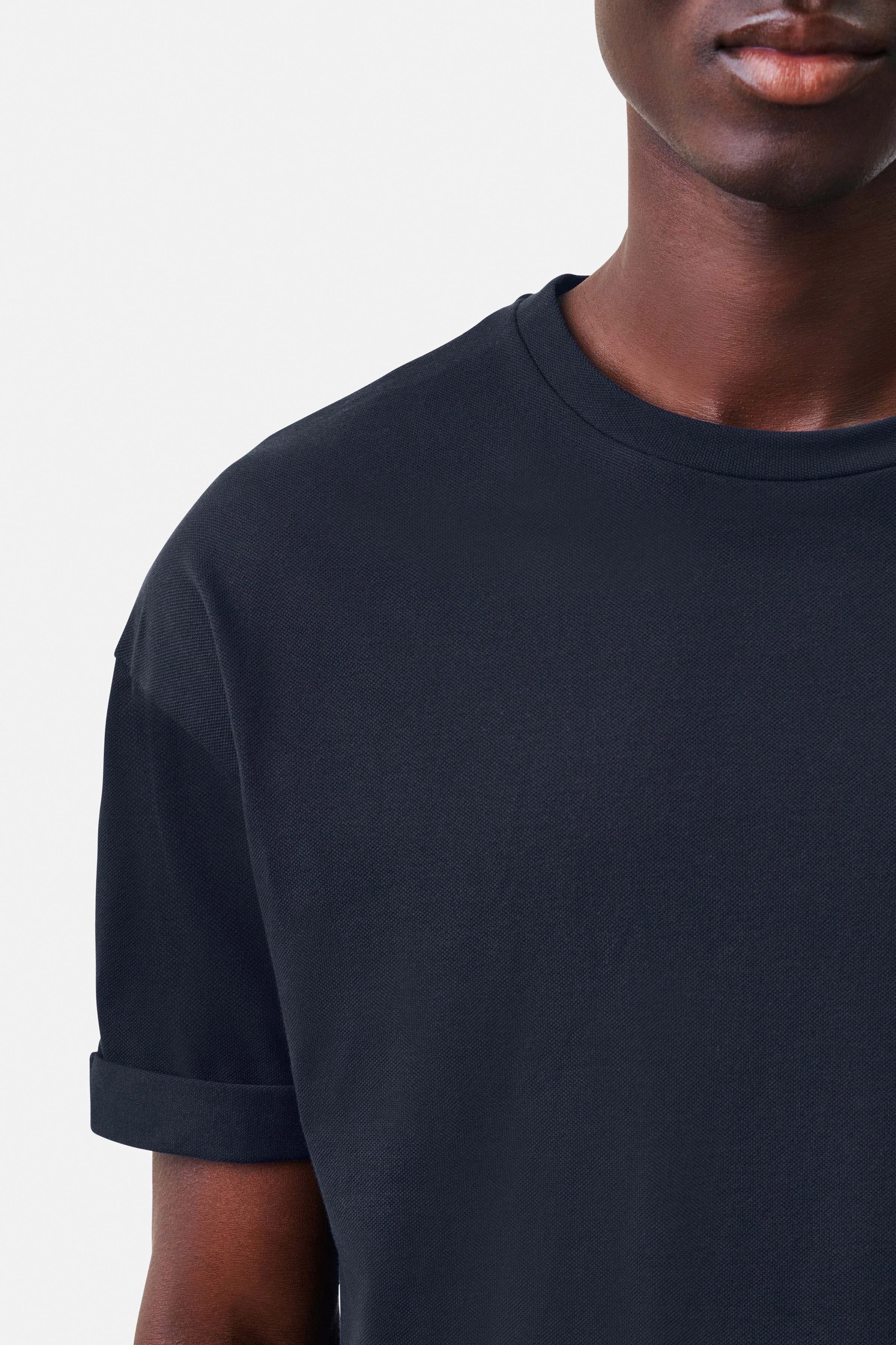 THILO - Relaxed fit T-Shirt in Baumwoll-Mix mit Piqué - Herren - blau - Seitenansicht