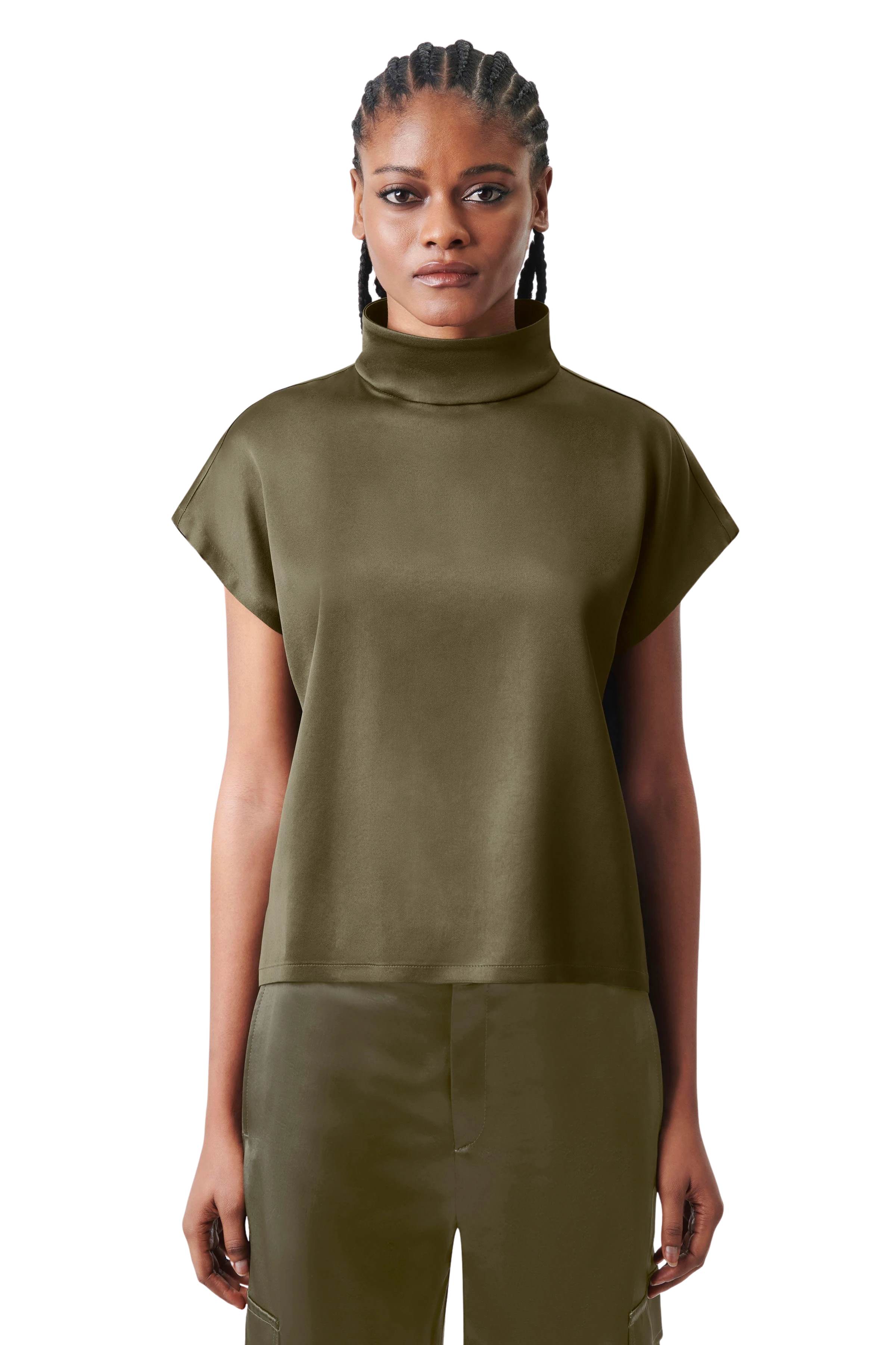 ALARIA_1 - shirt blouse with stand-up collar in satin - women - brown - Frontansicht
