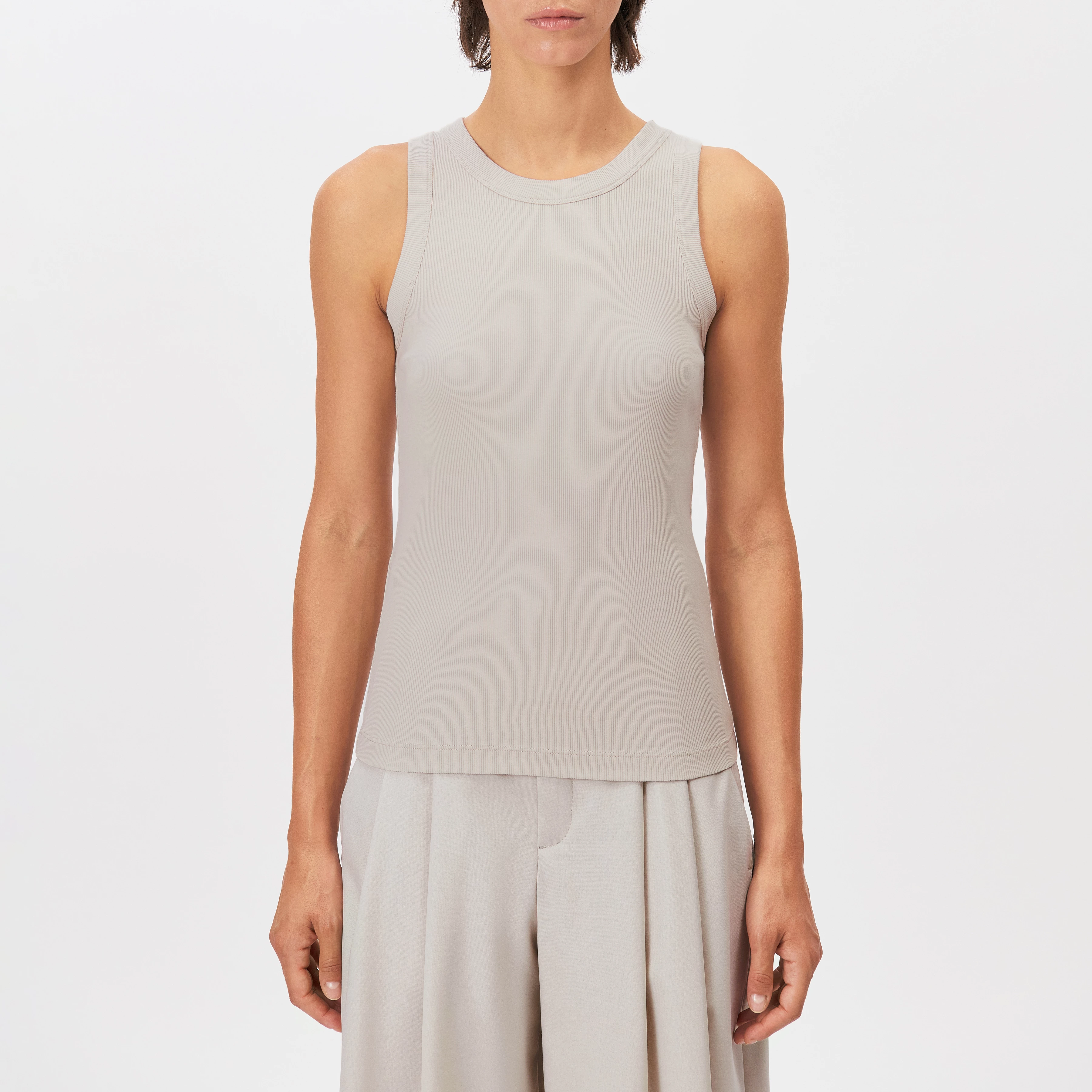 OLINA - Tanktop mit Rundhals in Baumwoll-Rippe - Damen - beige - Frontansicht