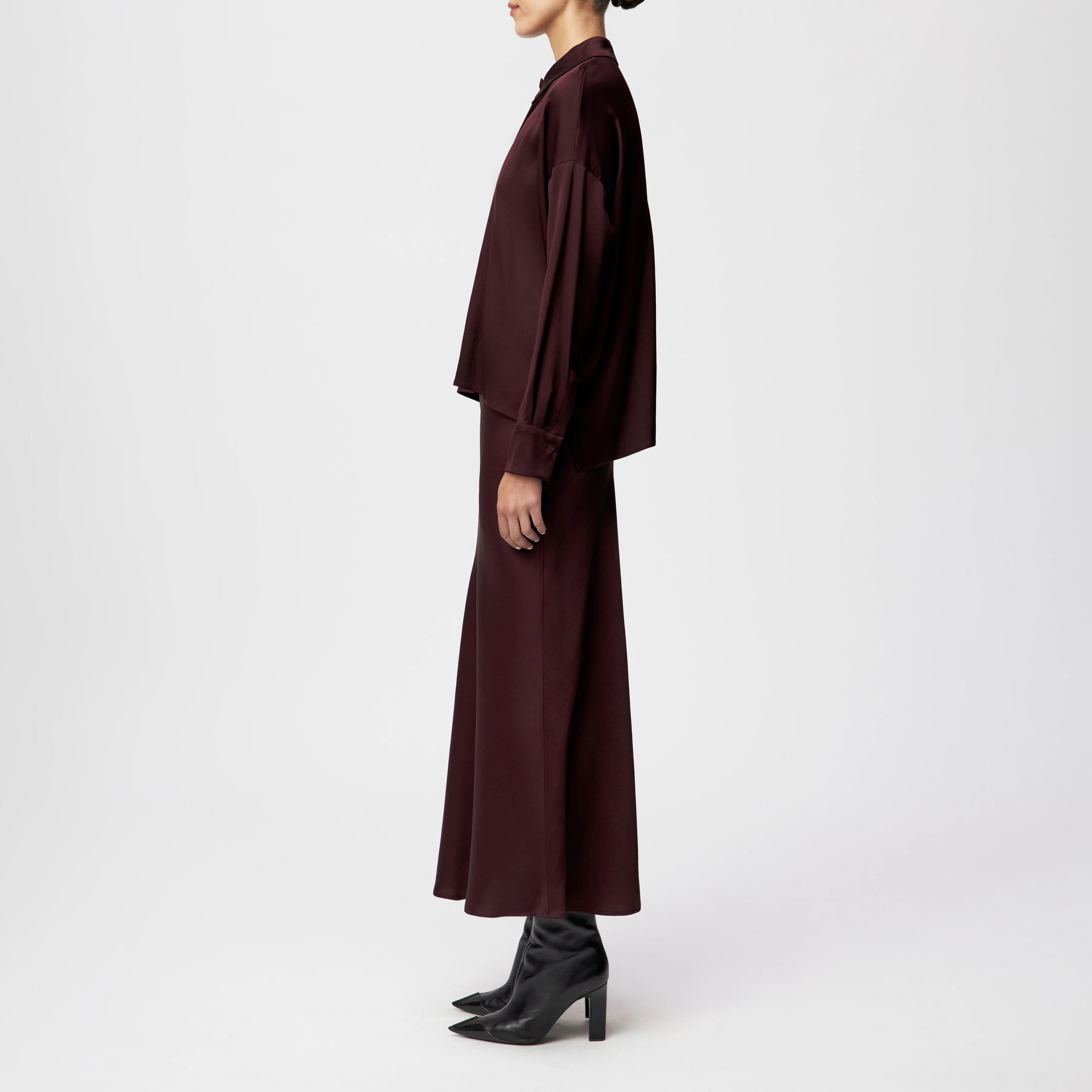 CLOELIA - Klassische Hemdbluse in Satin - Damen - rot - Seitenansicht