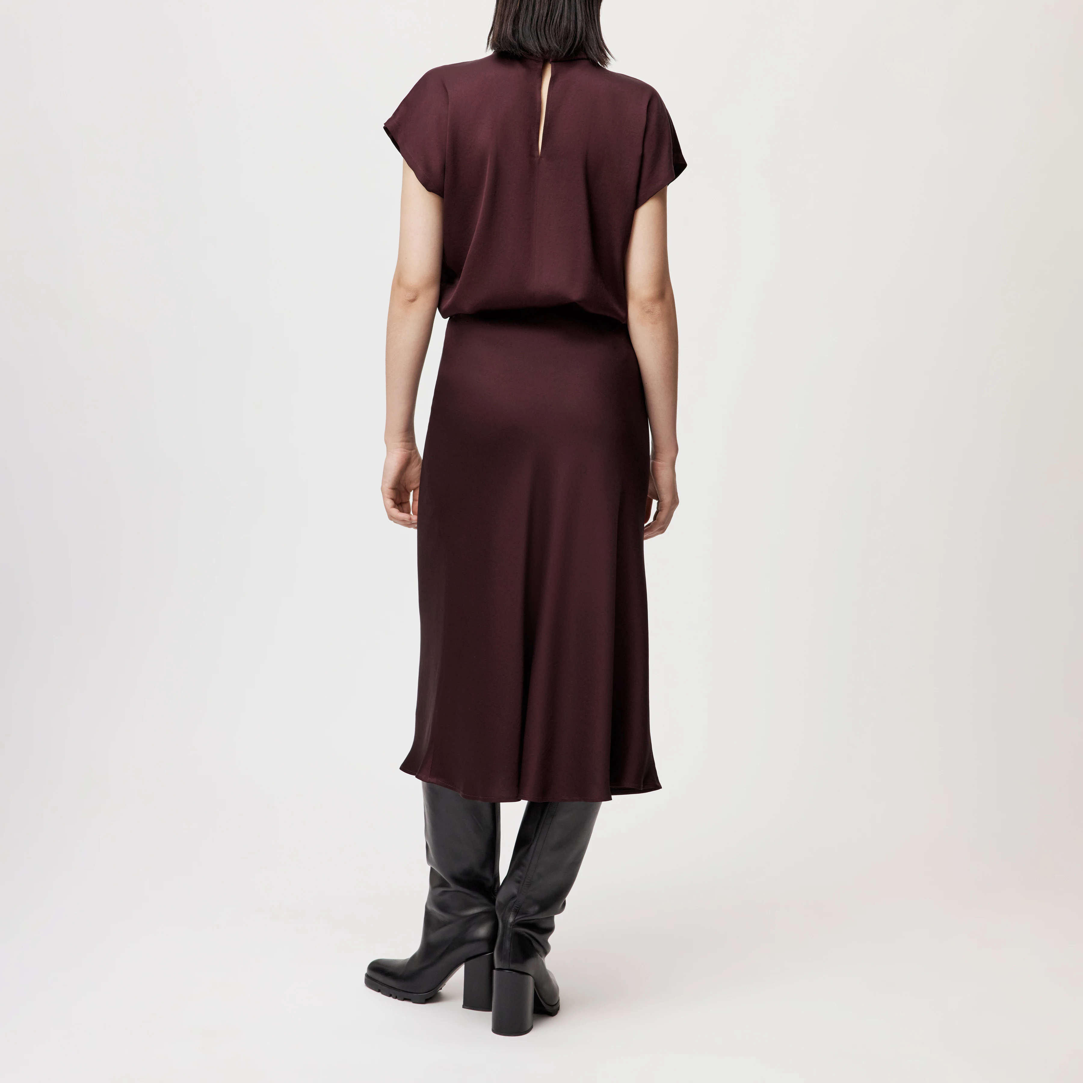 URA - Slip-Skirt in Midilänge in Satin - Damen - rot - Rückansicht