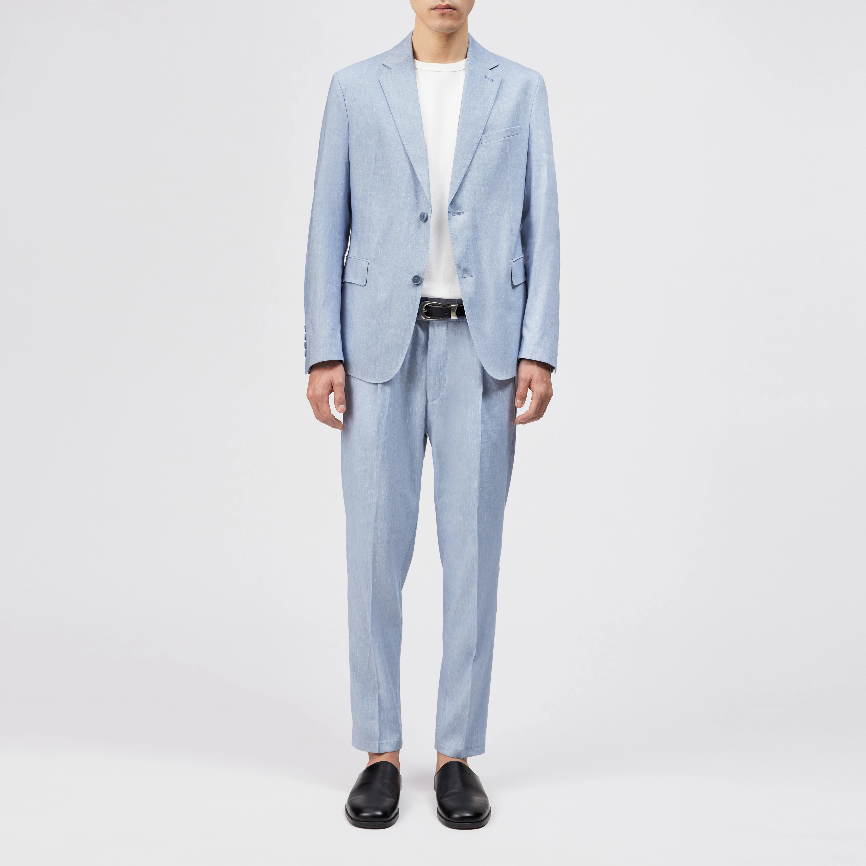 CHASY - Casual pleated trousers in linen mix - men - blue - Ganzkörper-Frontansicht