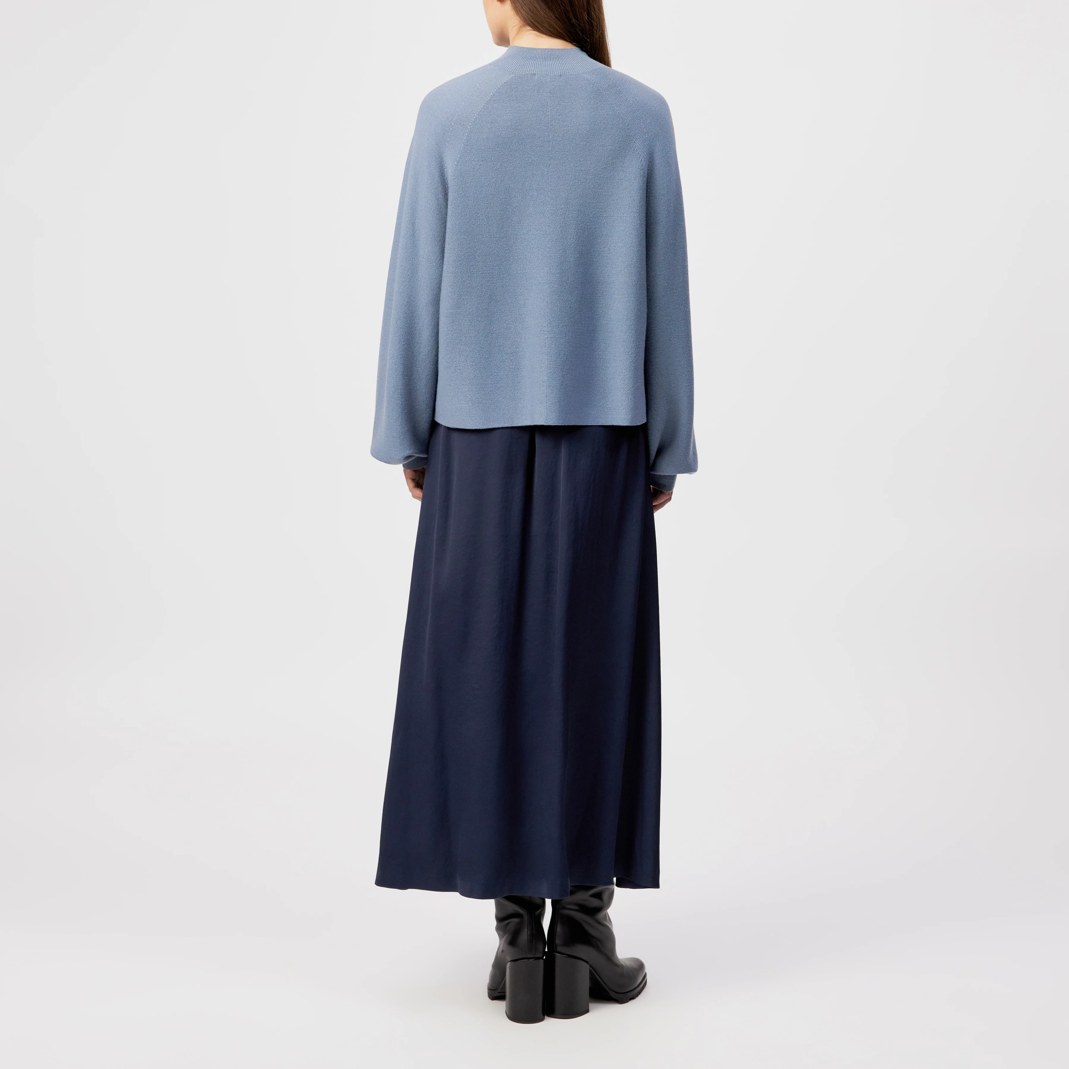 KIMONI - Jumper with balloon sleeves in 100% merino wool - women - blue - Rückansicht
