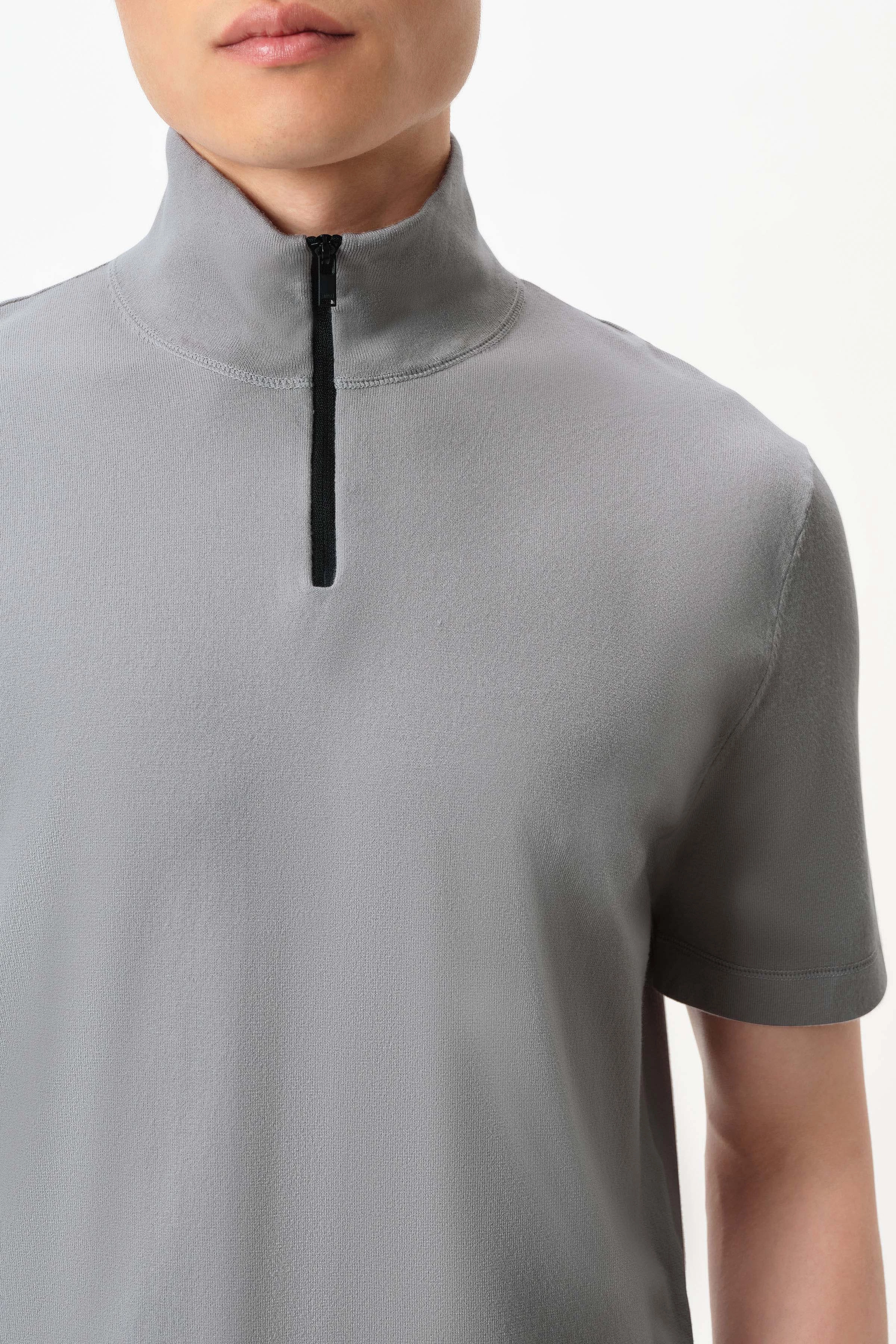 LEANDER - lightweight zip polo - men - grey - Seitenansicht