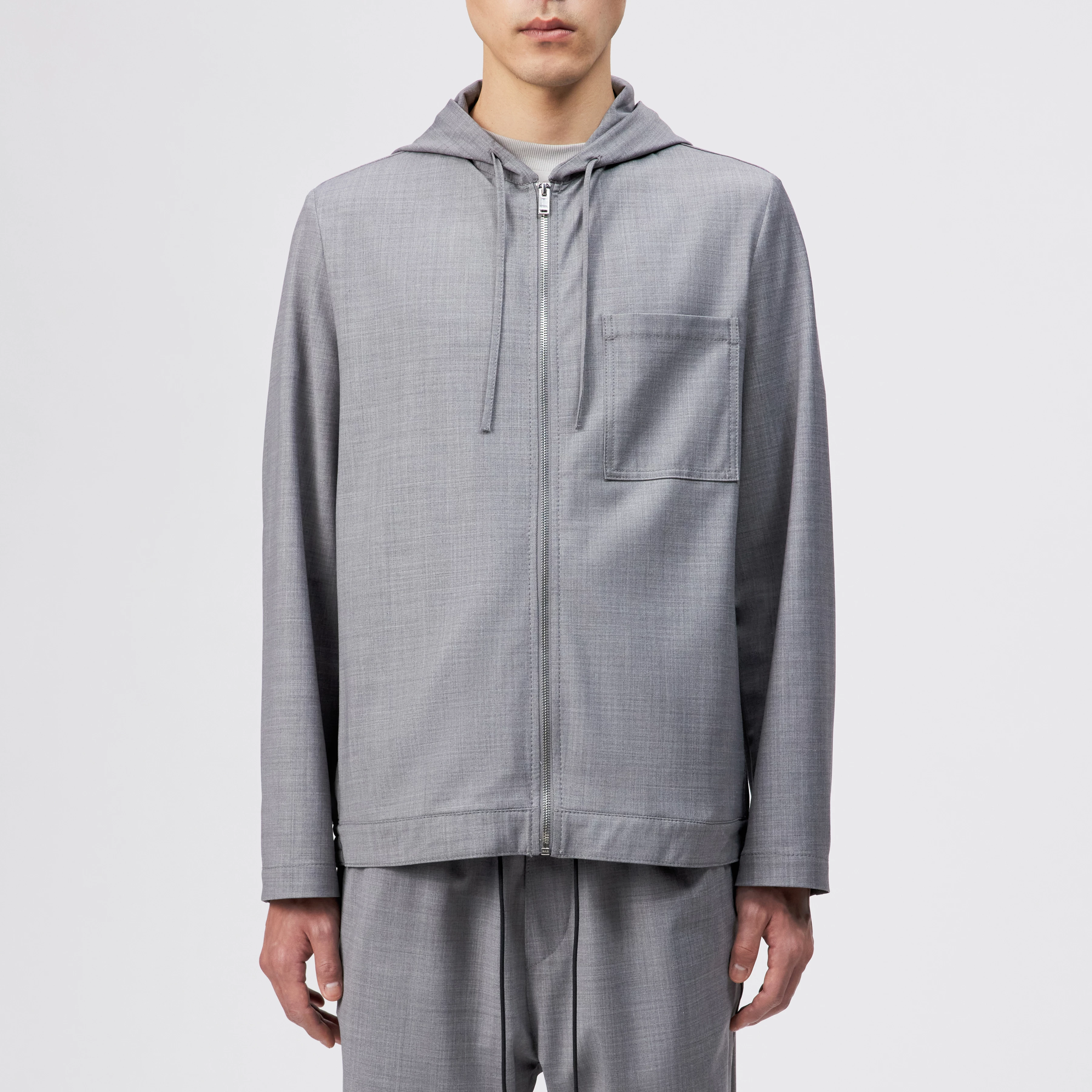 JENON - Zip-hættetrøje i performance-uldblanding - men - grå - Frontansicht