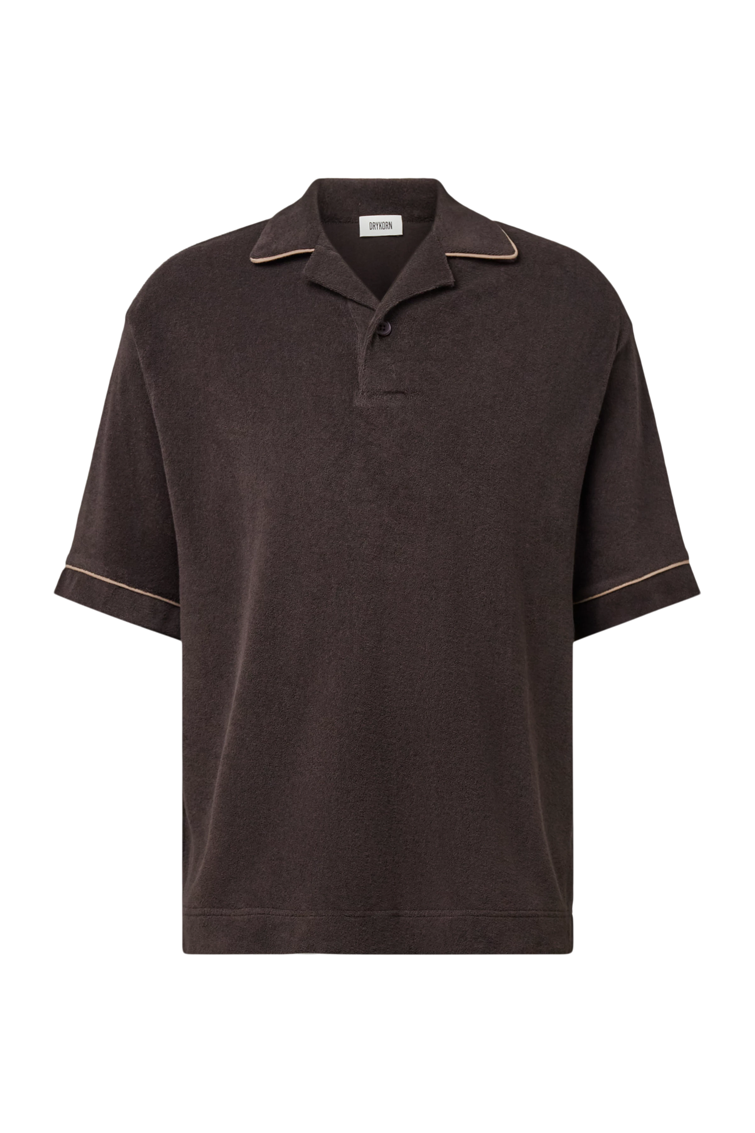 JORVEN - Relaxed Fit Polo aus Frottee mit Kontrastpaspel - Herren - braun - Freisteller Frontansicht