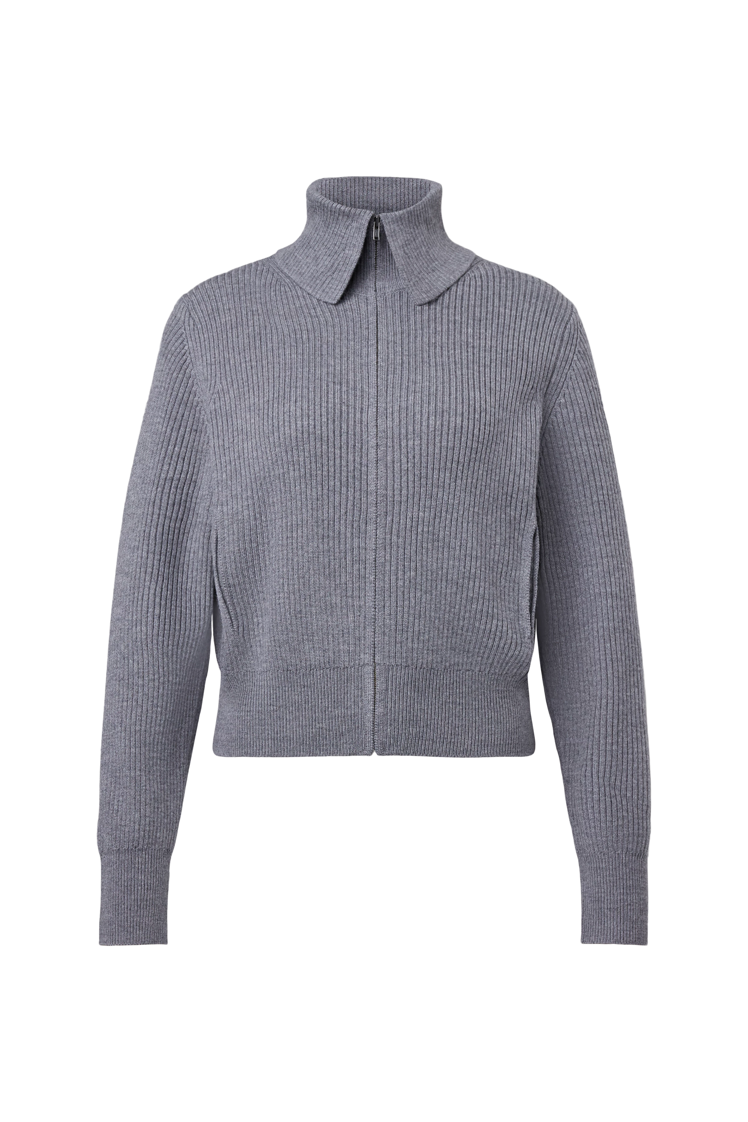FIBIONE - Cropped ribbed cardigan - women - grey - Freisteller Frontansicht