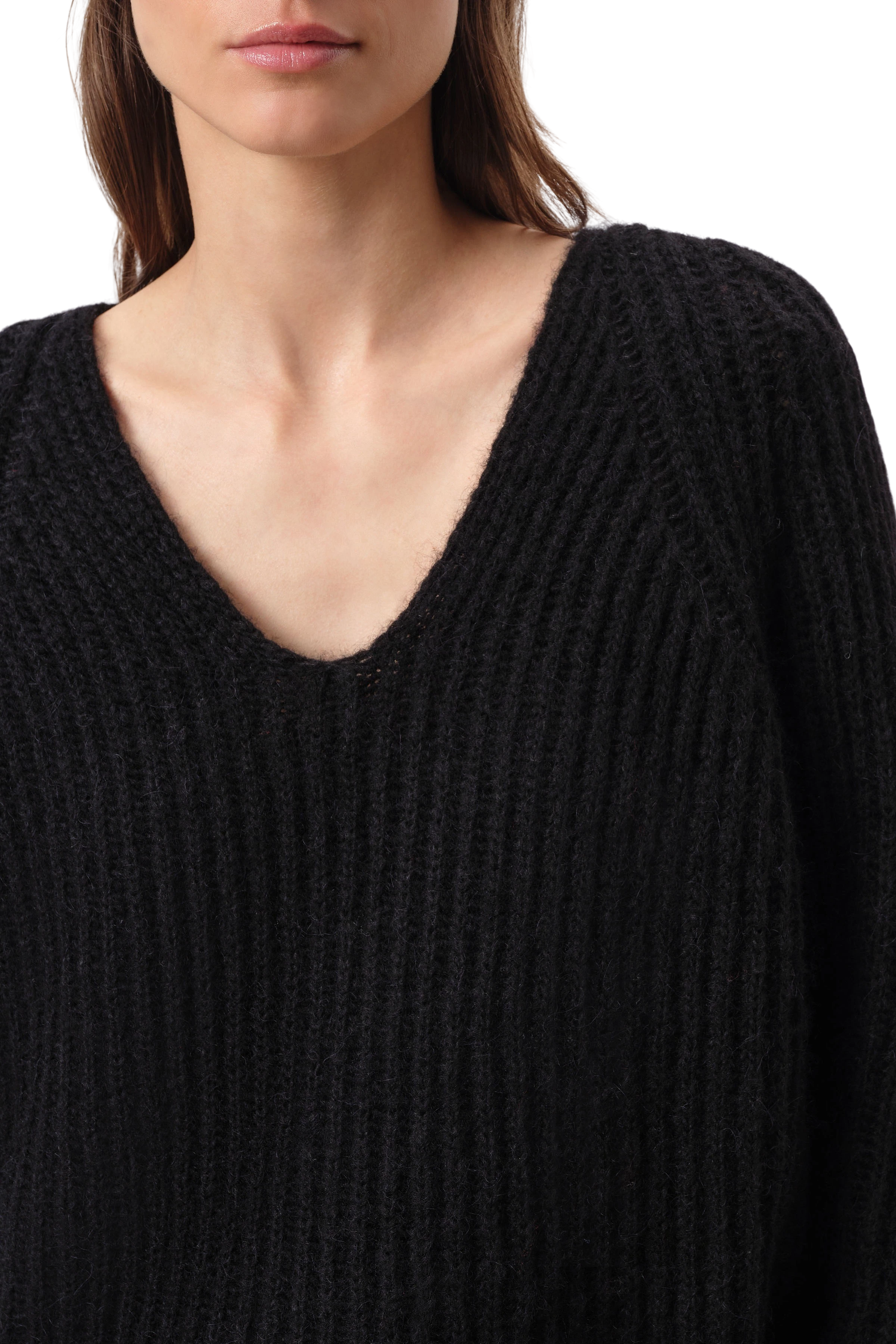 LYNETTE - V-neck knitted jumper in alpaca mix - women - Natural Aluminium - Seitenansicht