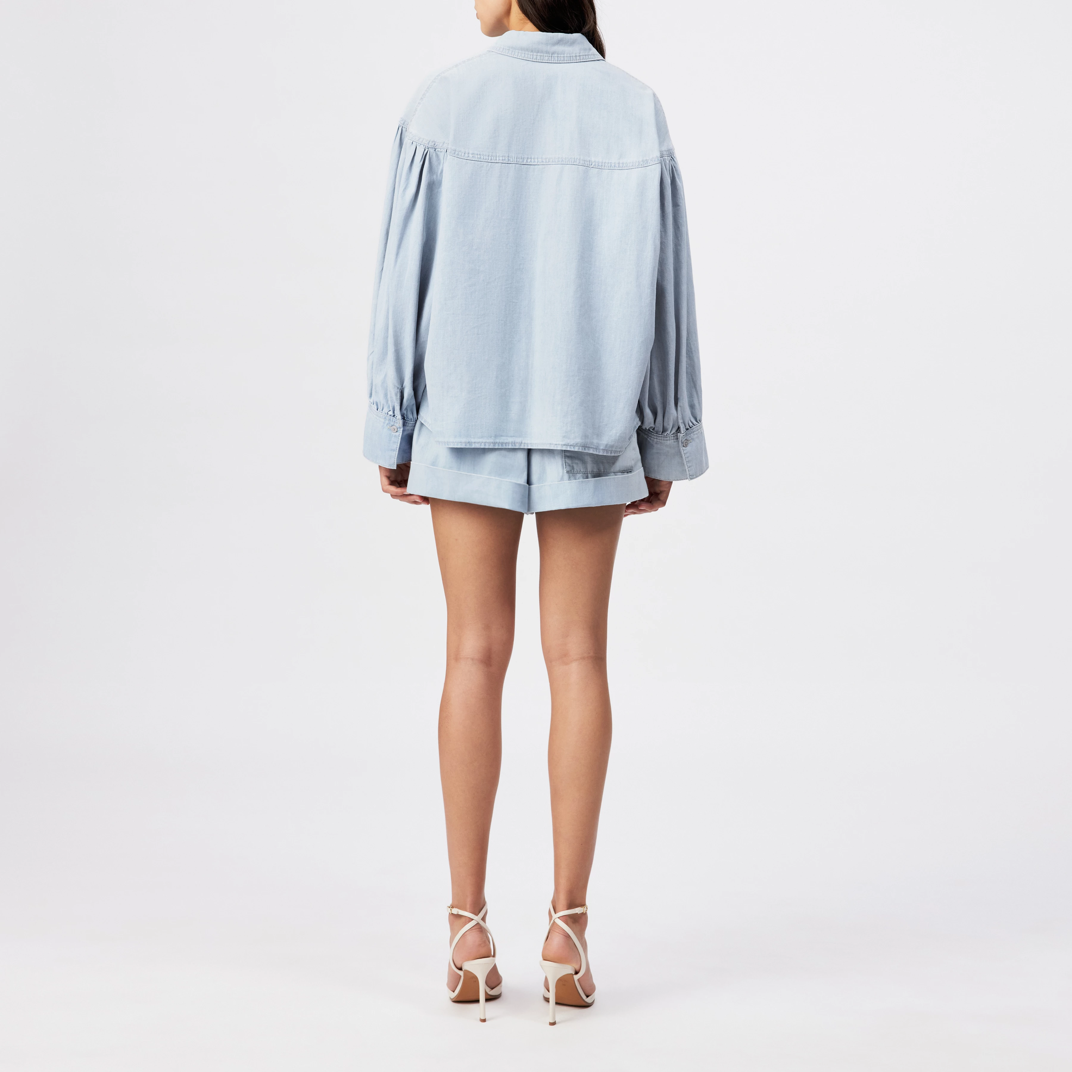 SELENI - Hemdbluse in reiner Baumwolle - Damen - blau - Rückansicht