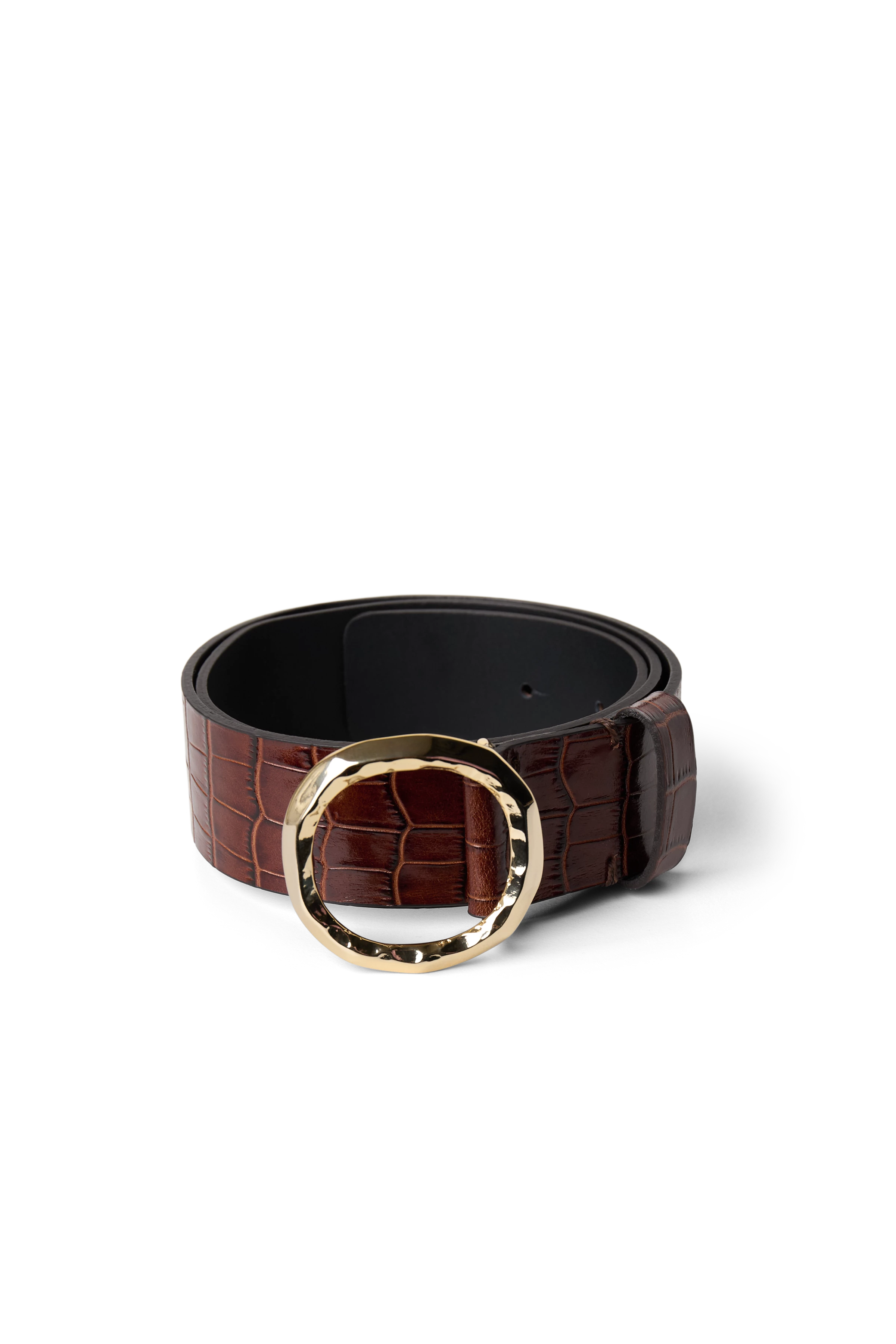 AMAEL - Pure leather belt with gold buckle - unisex - brown - Freisteller Frontansicht