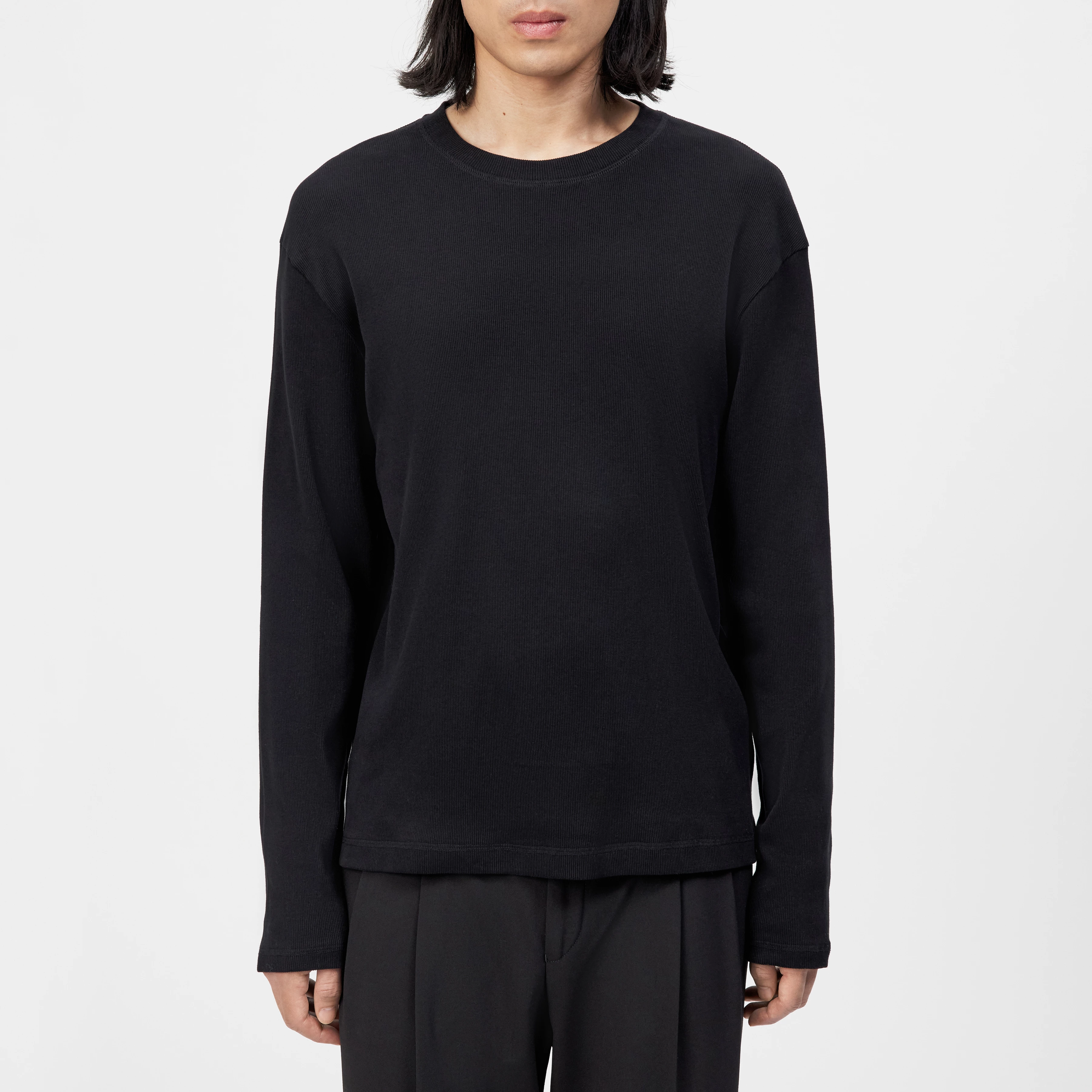 TALDOR - Long-sleeved top in washed rib - men - Natural Aluminium - Frontansicht