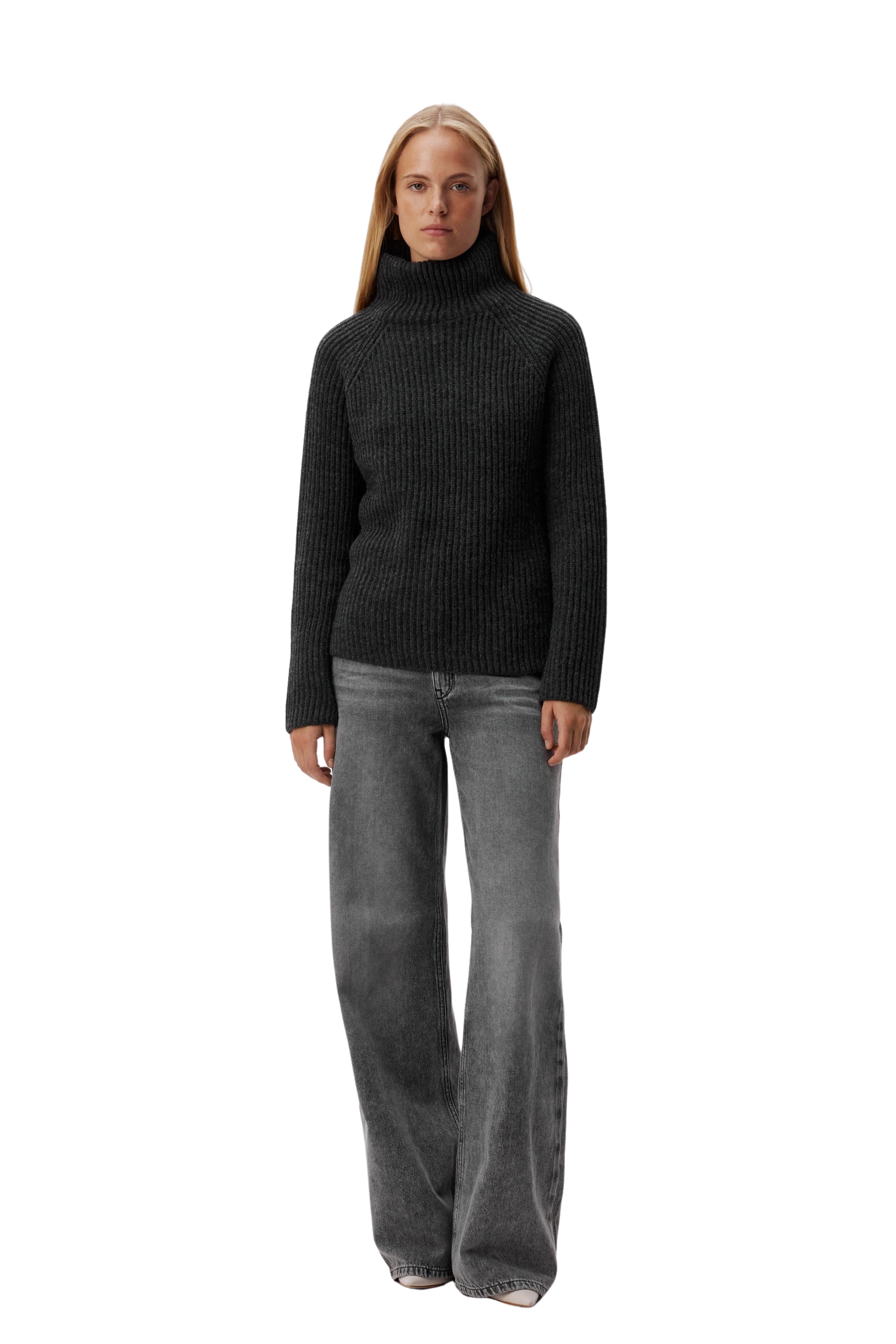 ARWEN - Rollkragenpullover in Woll-Alpakamix - Damen - grau - Ganzkörper-Frontansicht