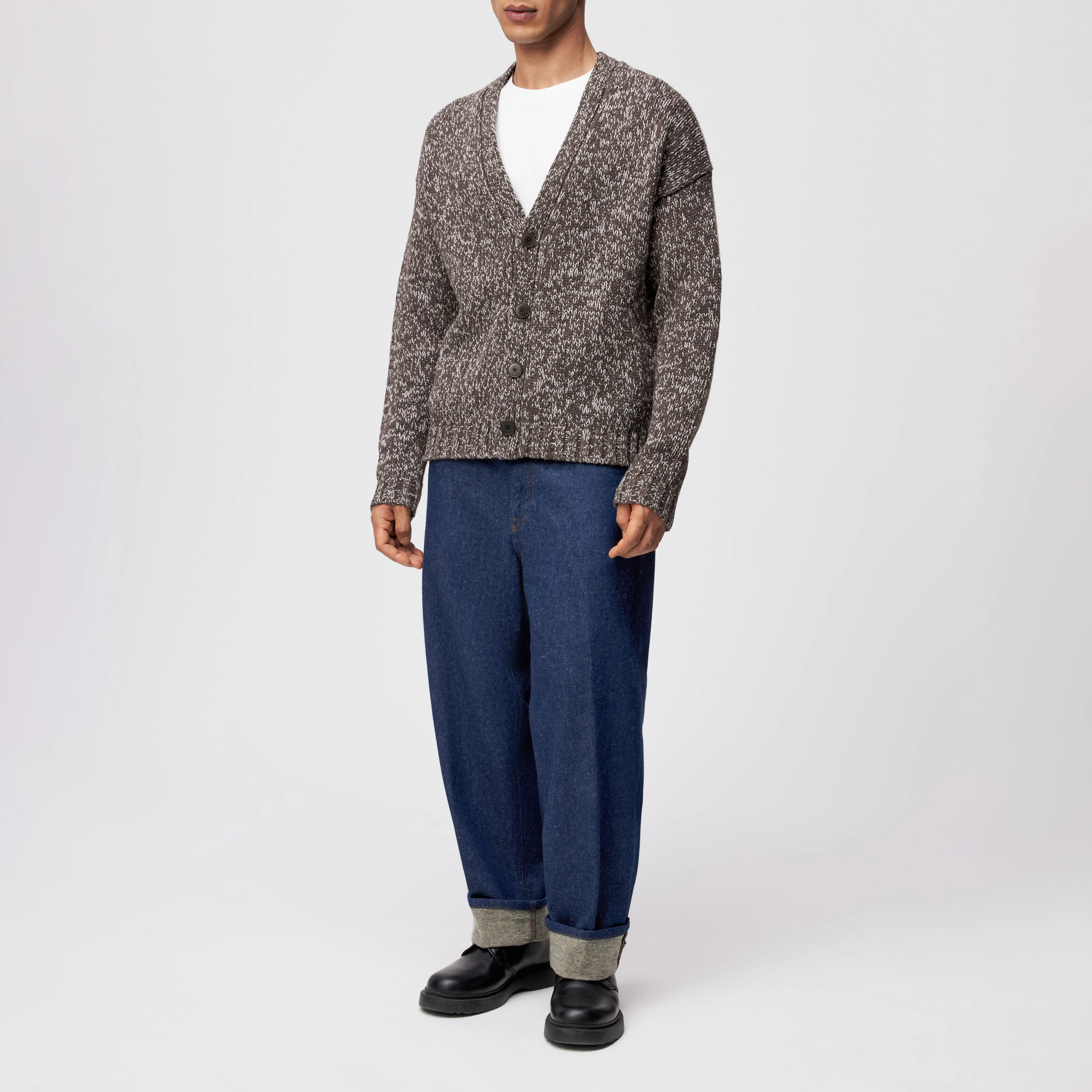 ELDARO - Cardigan in Mouliné Woll-Mix - Herren - braun - Ganzkörper-Frontansicht