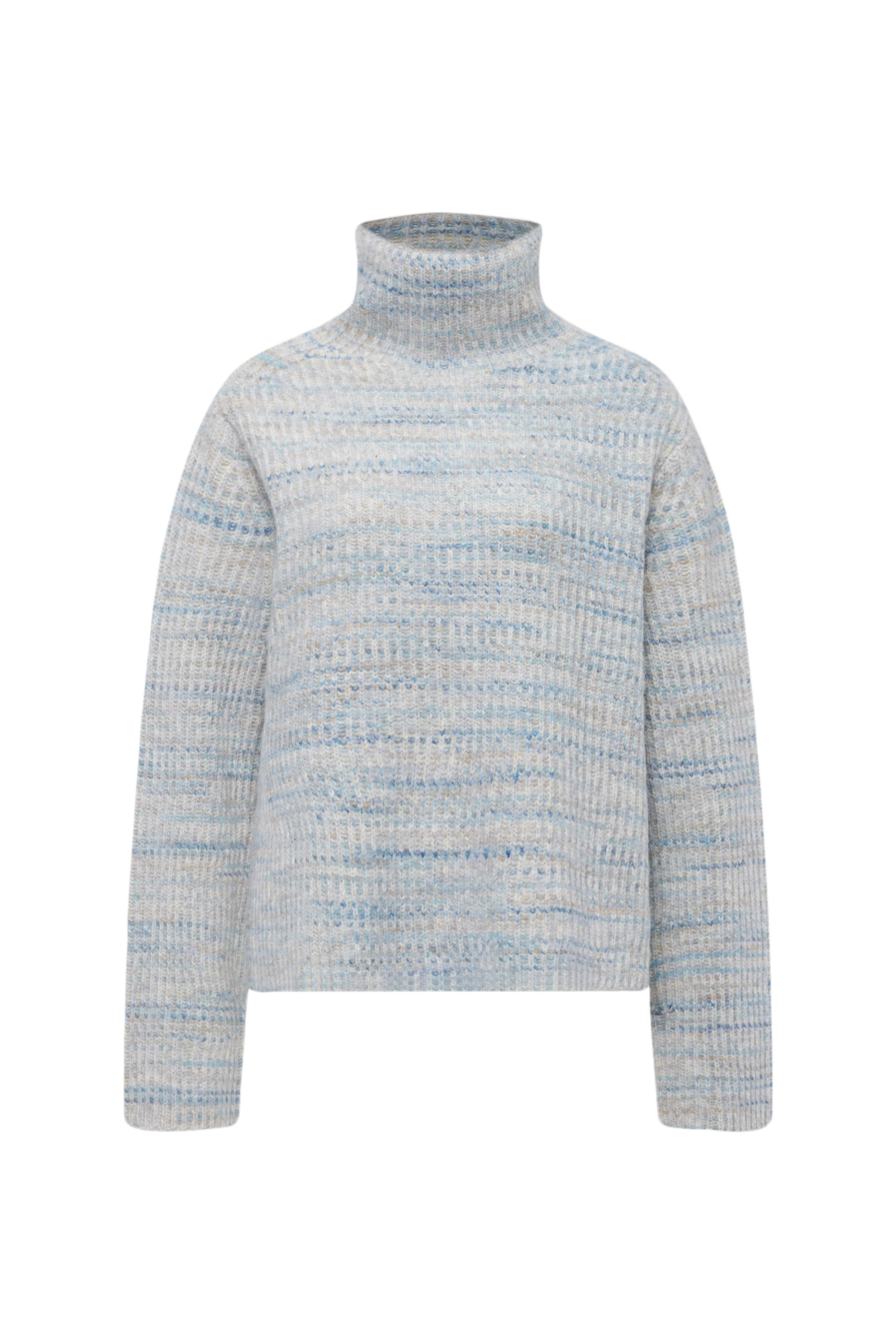 VARISA - Turtleneck sweater in printed wool blend yarn - women - blue - Freisteller Frontansicht